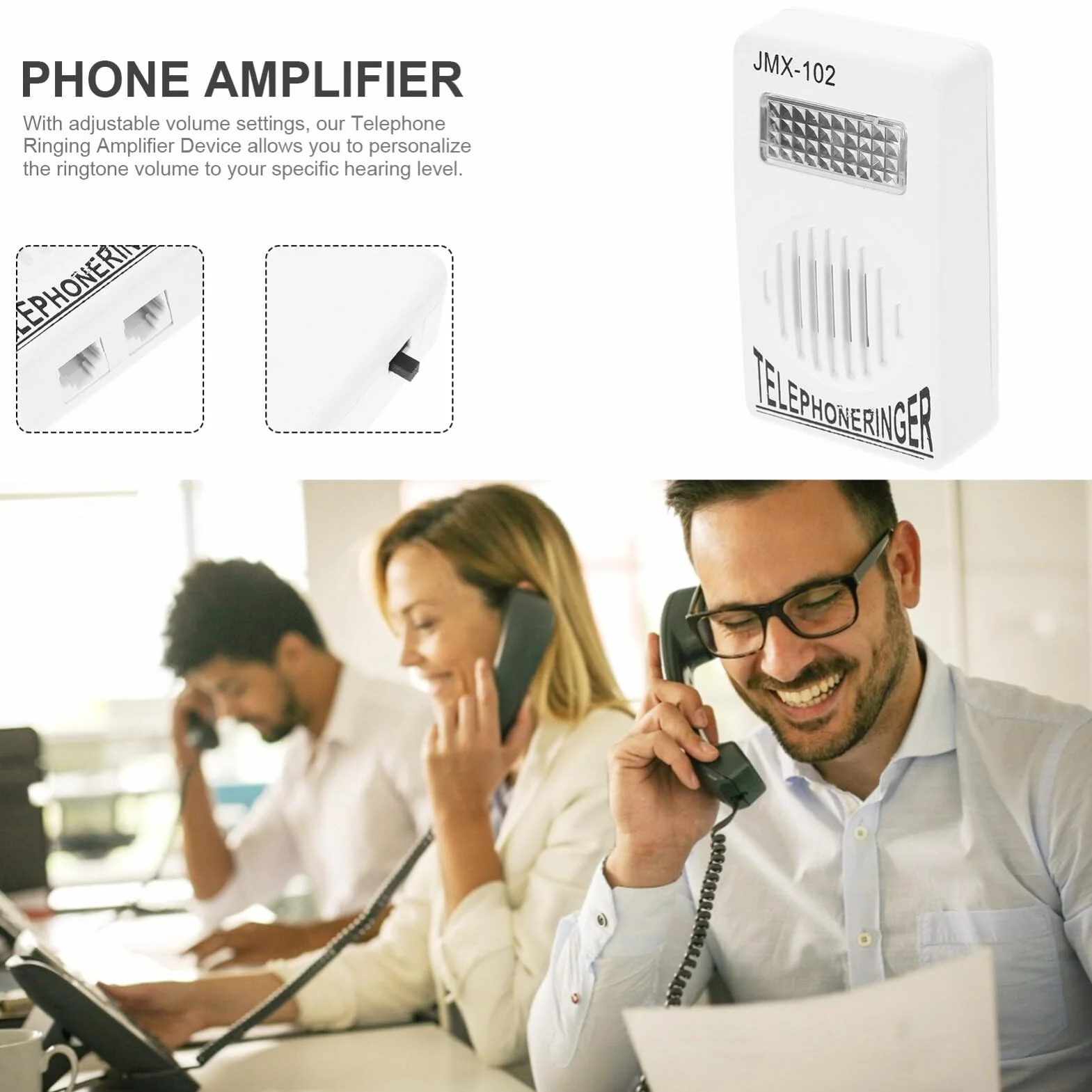 Uonlytech Wzmacniacz Dzwonka Telefonu Głośny Wzmacniacz Dzwonka Do Telefonów Stacjonarnych Do Telefonu Kompatybilny Ze Wszystkimi Systemami Telefonicznymi