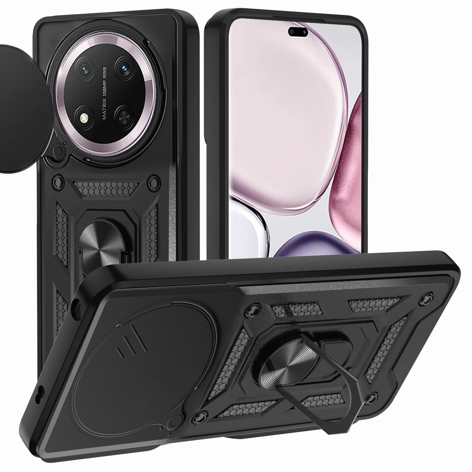 Etui do Honor Magic 7 Lite/X9C/X60 Pro z przesuwaną pokrywą aparatu, silikonowe TPU, czarne