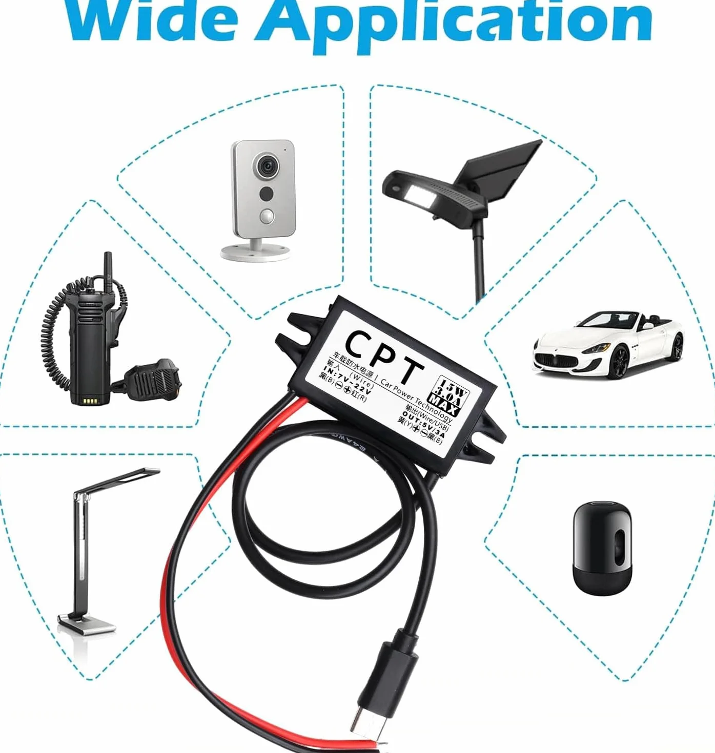 Adapter USB 12 V na USB, 12 V na 5 V, moduł konwertera DC Buck, 3 A, 15 W, DC na DC, adapter samochodowy 2 sztuki (typ C).