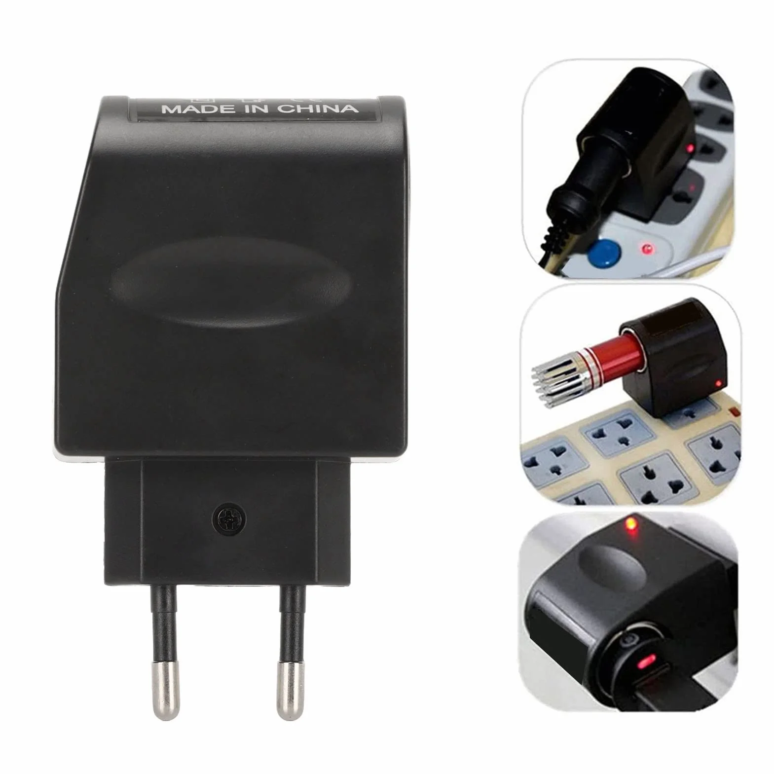Adapter do Zasilacza AC na DC 12V Konwerter Wtyczki ściennej z Gniazdem Zapalniczki i Wskaźnikiem ładowania LED, do Elektroniki w Małym Samochodzie (Wtyczka UE)