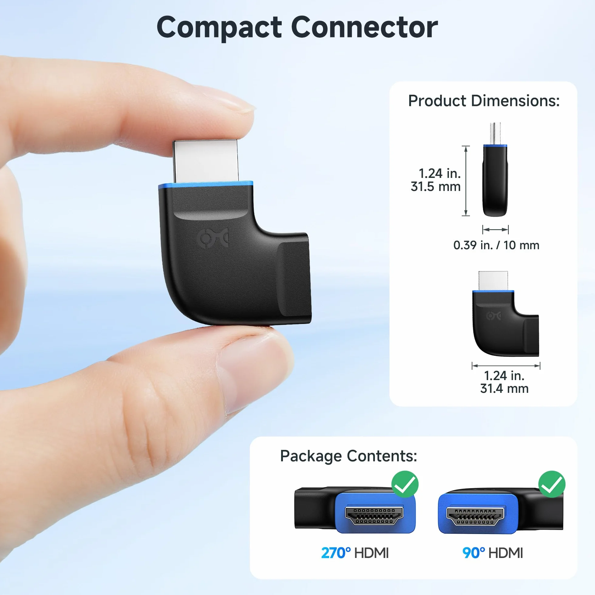 Cable Matters zestaw płaskich adapterów kątowych HDMI 2.1 8K HDR 90° 270° męski na żeński czarny