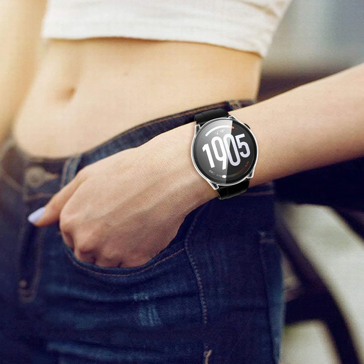 ivoler 3 szt. Etui Hard PC + Szkło Ochronne dla Xiaomi Watch S5 46mm, Pełne Pokrycie, 2 Przezroczyste + 1 Czarny