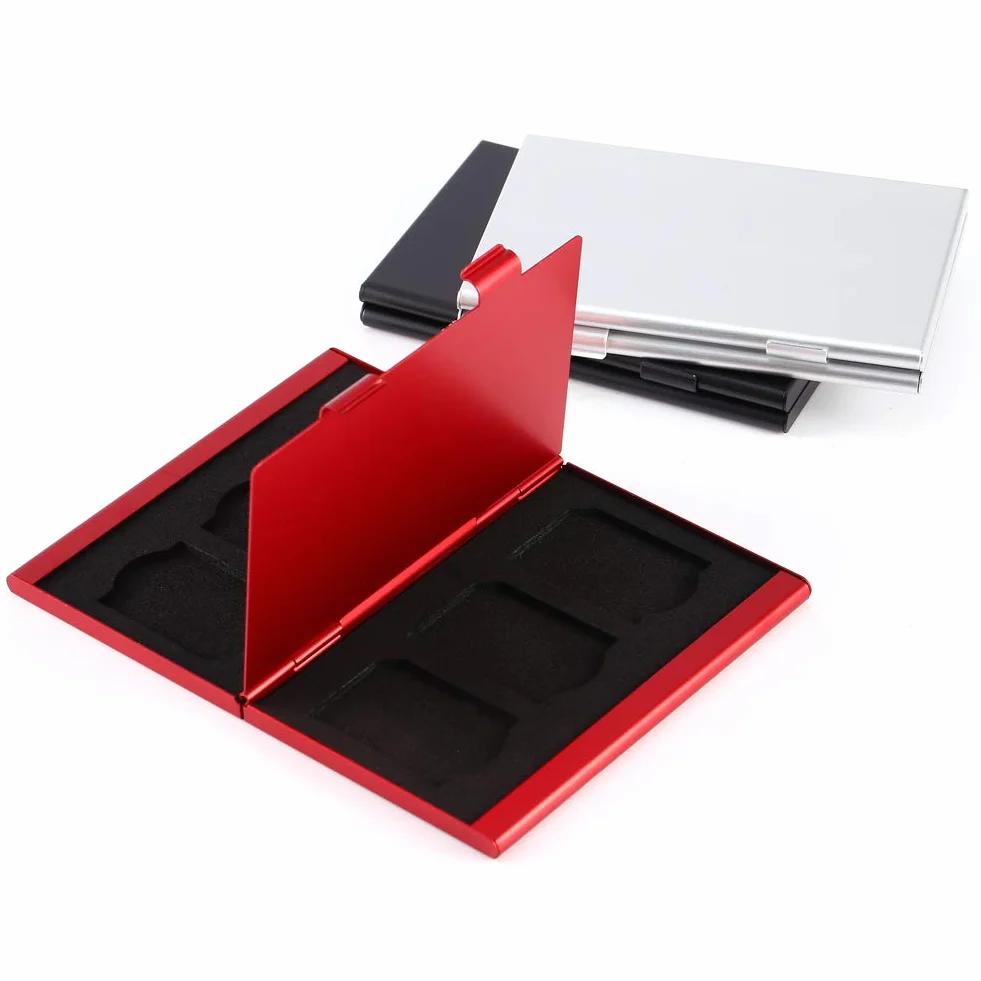 Etui na karty pamięci, kompaktowy rozmiar etui na karty SD, wysokiej jakości aluminium dobre akcesorium łatwe przenoszenie i przechowywanie dla miłośników fotografii pomieści 6 szt. kart SD