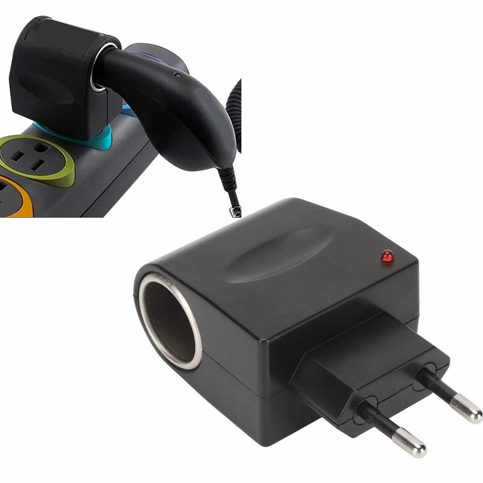 Adapter do Zasilacza AC na DC 12V Konwerter Wtyczki ściennej z Gniazdem Zapalniczki i Wskaźnikiem ładowania LED, do Elektroniki w Małym Samochodzie (Wtyczka UE)