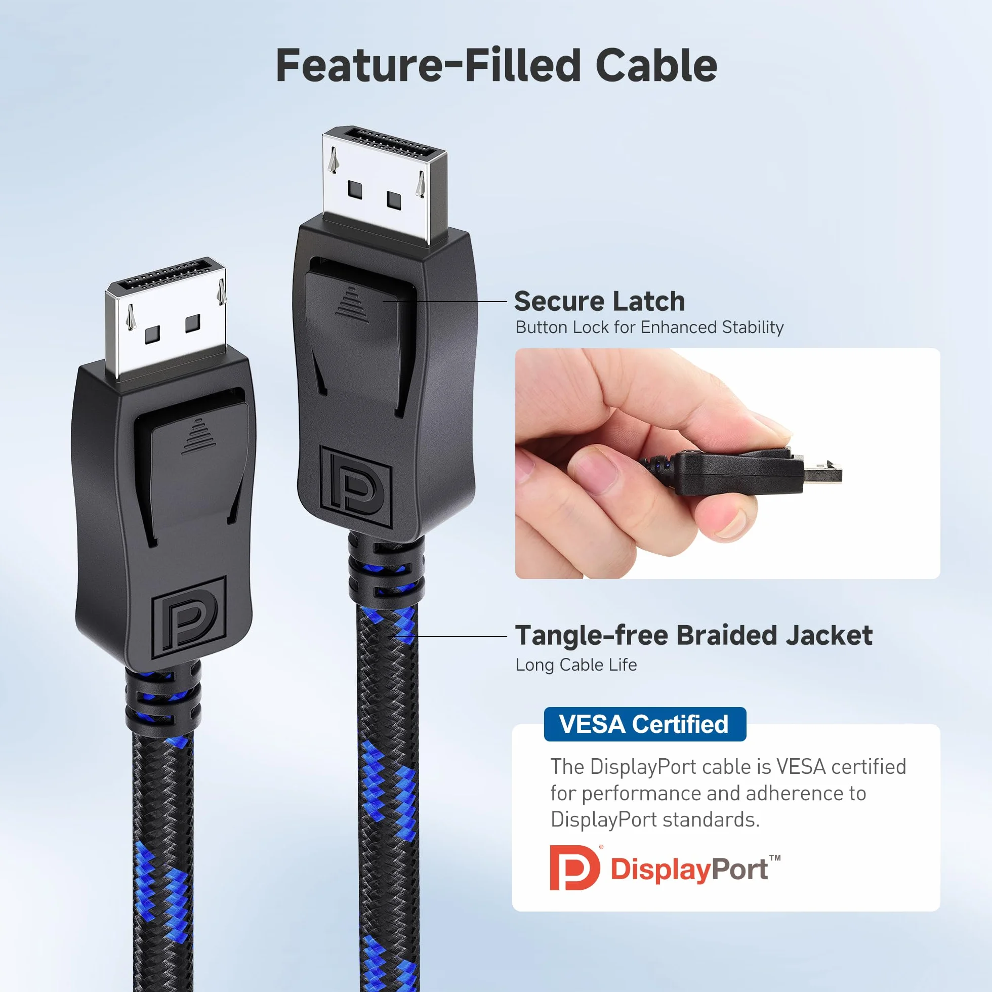 Cable Matters Pleciony kabel DisplayPort 1.4 z certyfikatem VESA w pełni obsługuje 8K HDR i DSC - 1,8 m