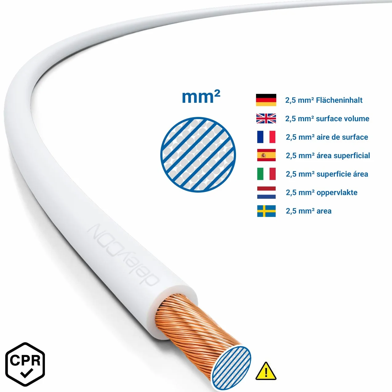 deleyCON 10m kabel głośnikowy 2x2,5mm² CCA biały