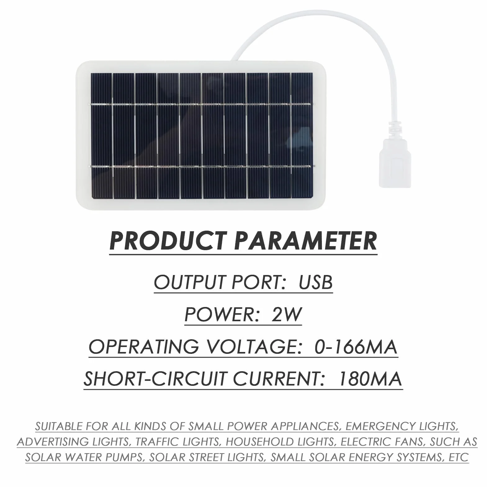 Przenośny podróżny panel słoneczny 2 W ze złączem USB 5 V, ładowarka słoneczna do telefonów komórkowych, power bank, aktywności na świeżym powietrzu, wodoodporny i trwały
