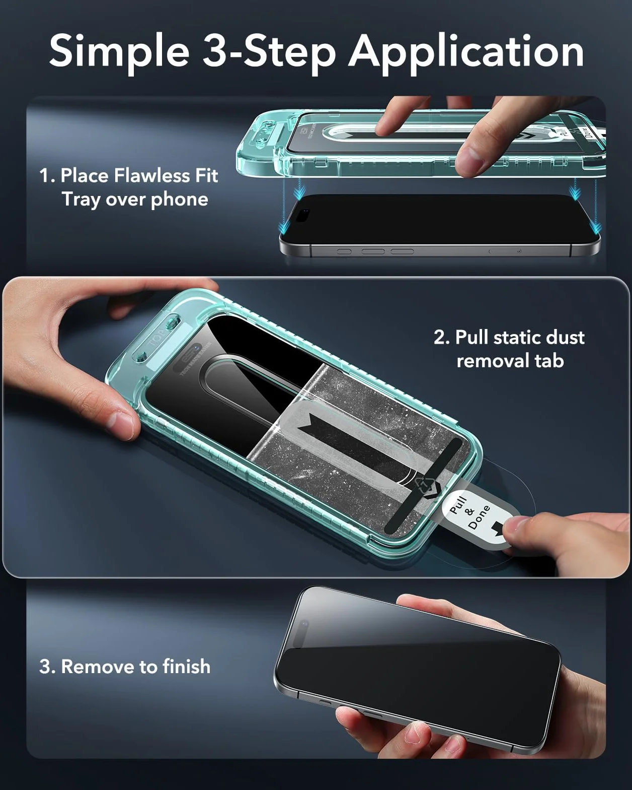 ESR 3-pak dla iPhone'a 16 Pro, twardość 9H, nietłukąca się folia ze szkła hartowanego z nieskazitelnym dopasowaniem