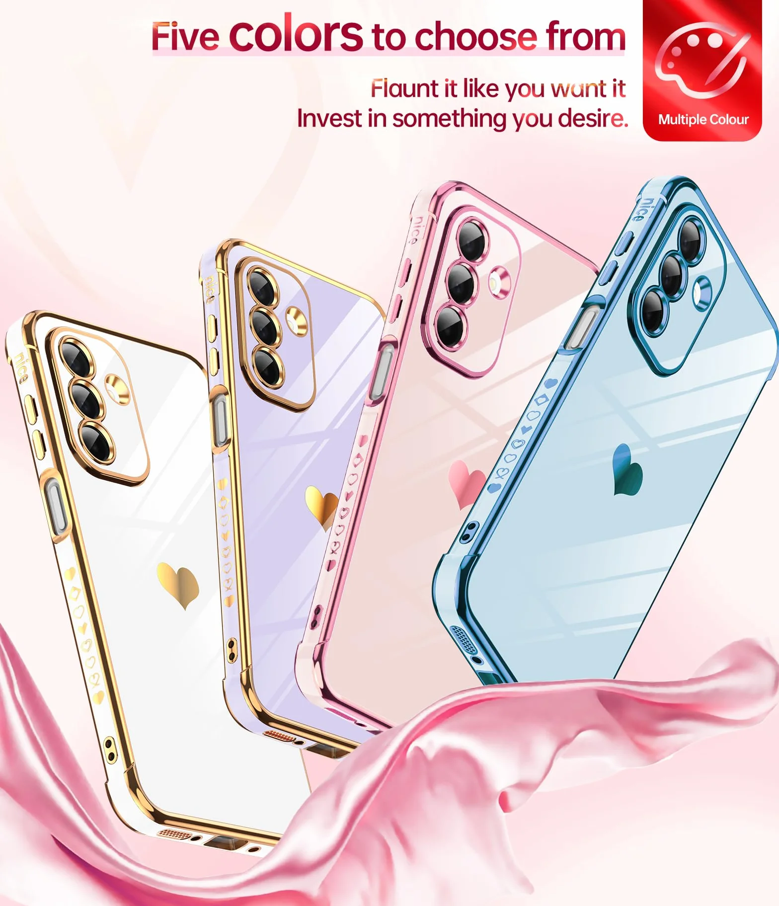LeYi Etui do Samsung Galaxy A26 5G etui z folii ze szkła hartowanego [2 opakowanie], miłość serce zderzak miękki silikon TPU cienki futerał ochronny na aparat do Samsung A26 kobiet, różowy