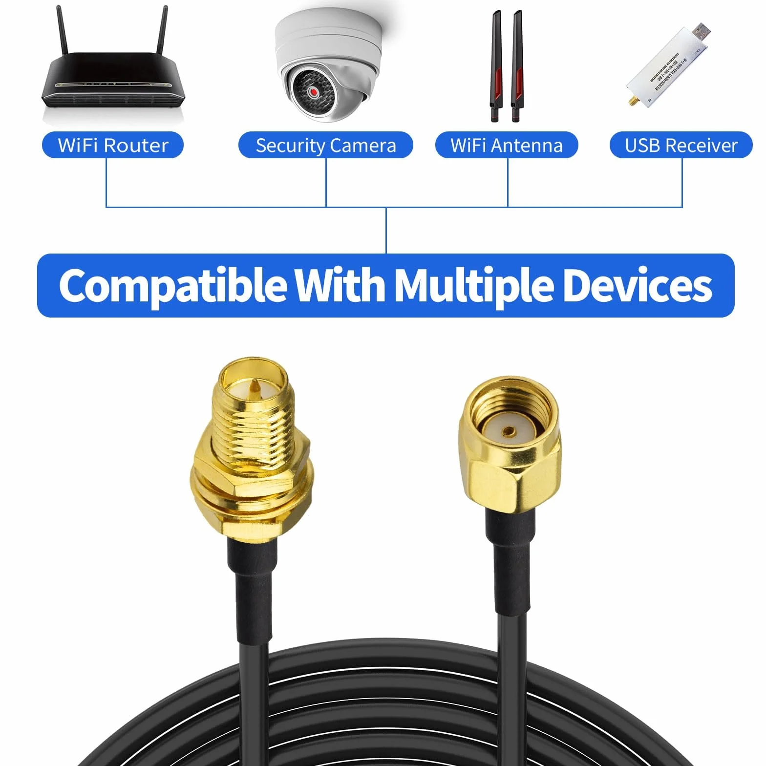 Superbat kabel wydłużający RP-SMA do WLAN anteny 2m (2 sztuki): złącze RPSMA na gniazdo kabel RG174 do bezprzewodowej karty sieciowej Mini PCI Express PCIE USB WiFi Adapter WiFi Router IP Kamera