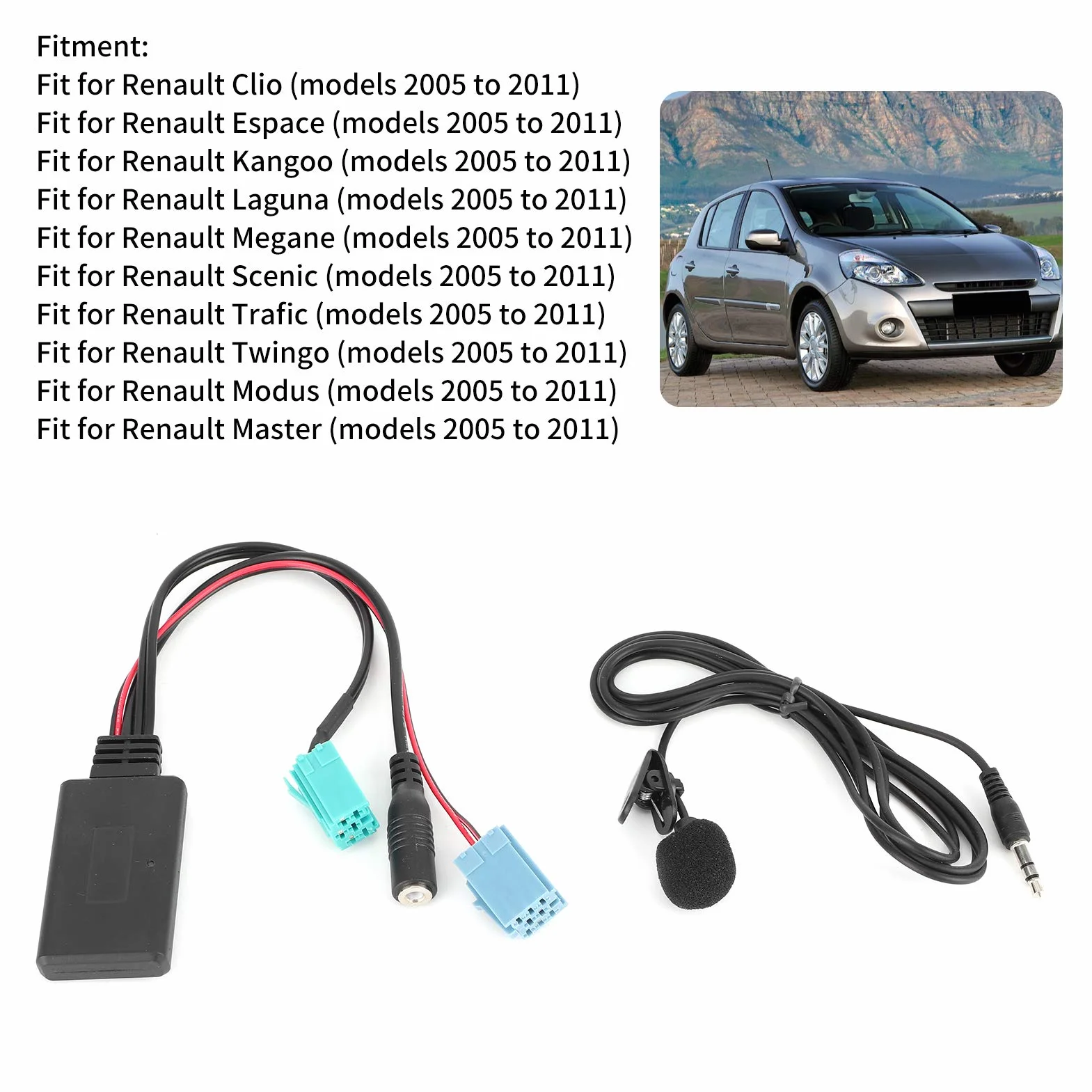 Auto Bluetooth Adapter Modul Bluetooth 5.0 Stereo AUX Musik Interface Audio Adapter mit Mikrofon Freisprechfunktion Fit für/Espace/Megane