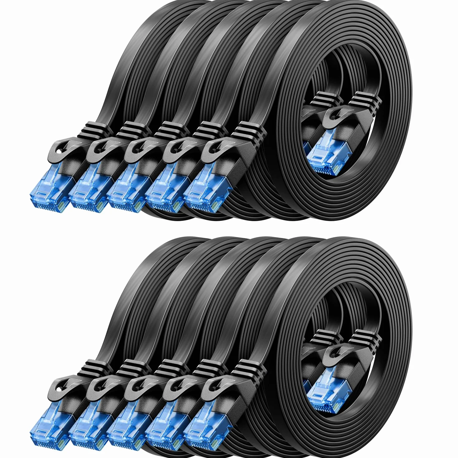 deleyCON 10x 0,25m CAT6 Płaski Kabel Sieciowy 1000 Mbit Gigabit LAN - Cat 6 RJ45 Ethernet Patchkabel Cienki Przewód Instalacyjny Płaski - do Internet Switch Router Modem Patchpanel - Czarny