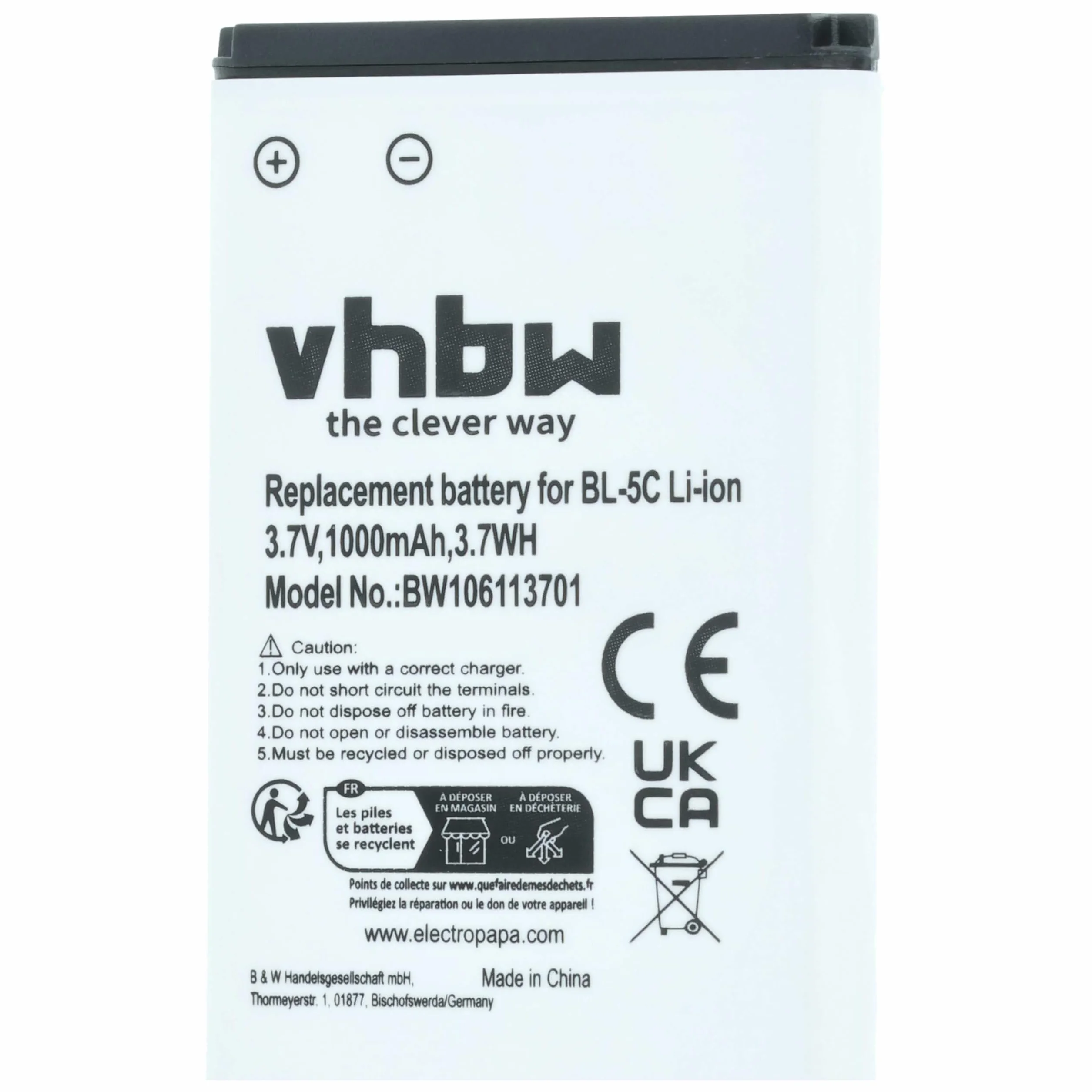 vhbw Bateria kompatybilna z Nokia 100 101 106 Dual SIM 1100 1101 1110 1110i 1111 1112 1600 telefon komórkowy 1000 mAh 3,7 V Li-Ion