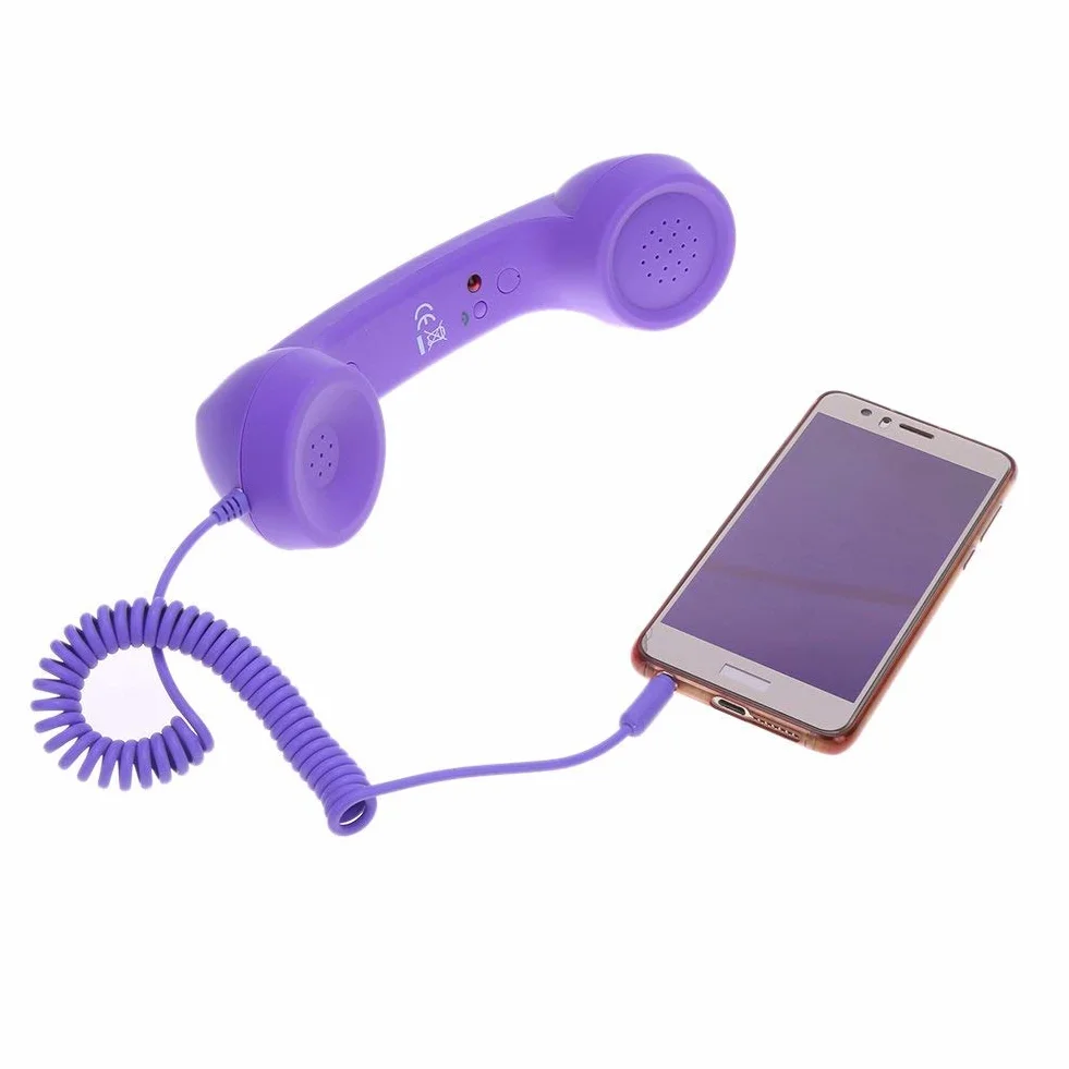 Retro słuchawki telefoniczne 3,5 mm, mikrofon do telefonu komórkowego, klasyczne słuchawki retro 3,5 mm, mikrofon odbiornik połączeń do smartfona (fioletowy)