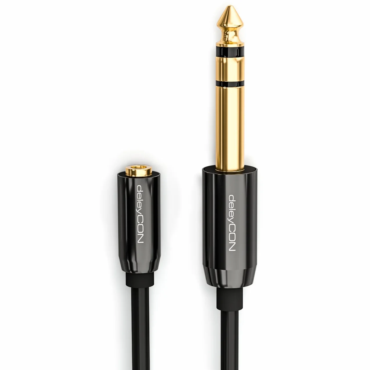 deleyCON 0,2m Adapter Kabel Audio Stereo - Jack 6,3 mm Wtyk na Jack 3,5 mm Gniazdo - Pozłacane Styki - Krótki 20 cm - Czarny