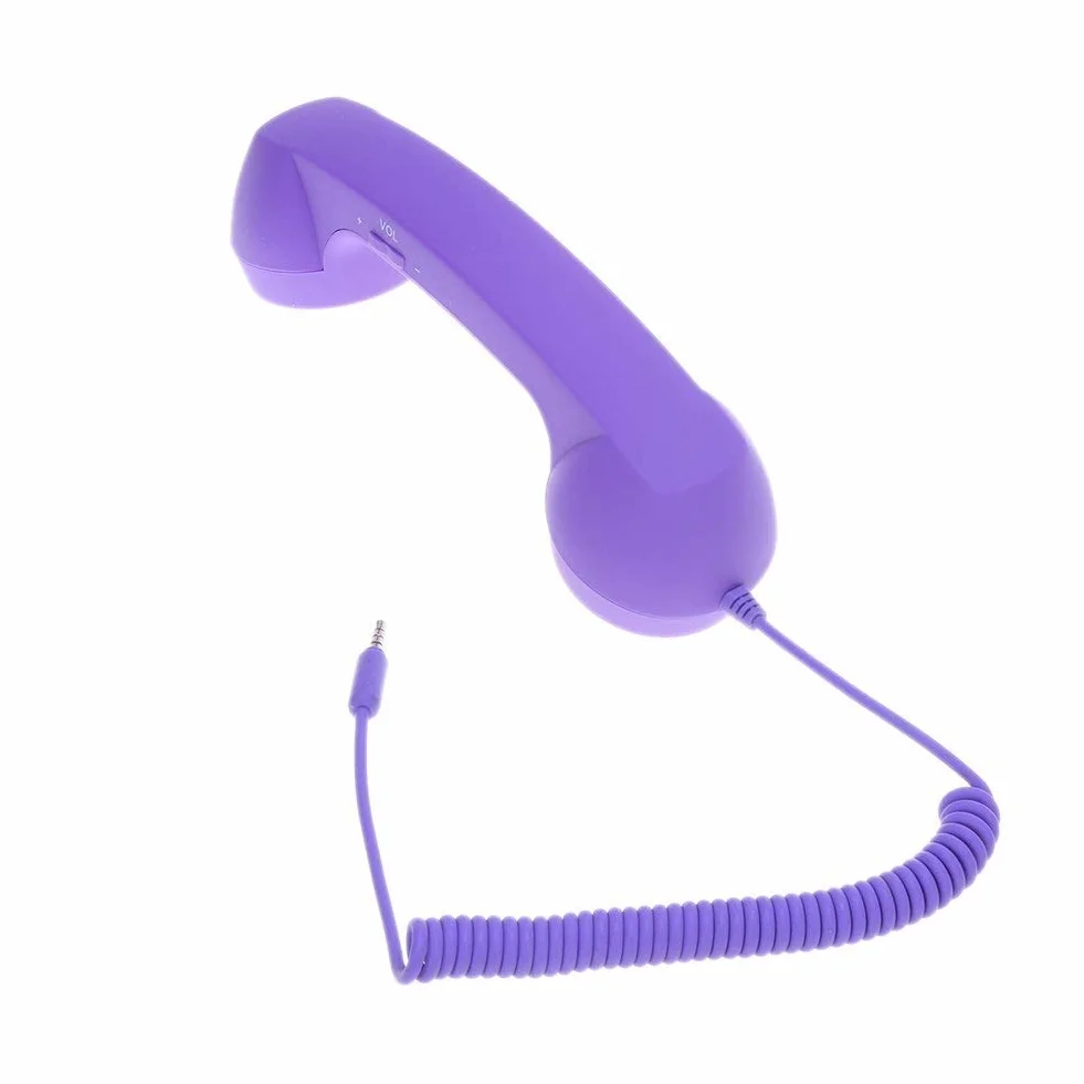 Retro słuchawki telefoniczne 3,5 mm, mikrofon do telefonu komórkowego, klasyczne słuchawki retro 3,5 mm, mikrofon odbiornik połączeń do smartfona (fioletowy)