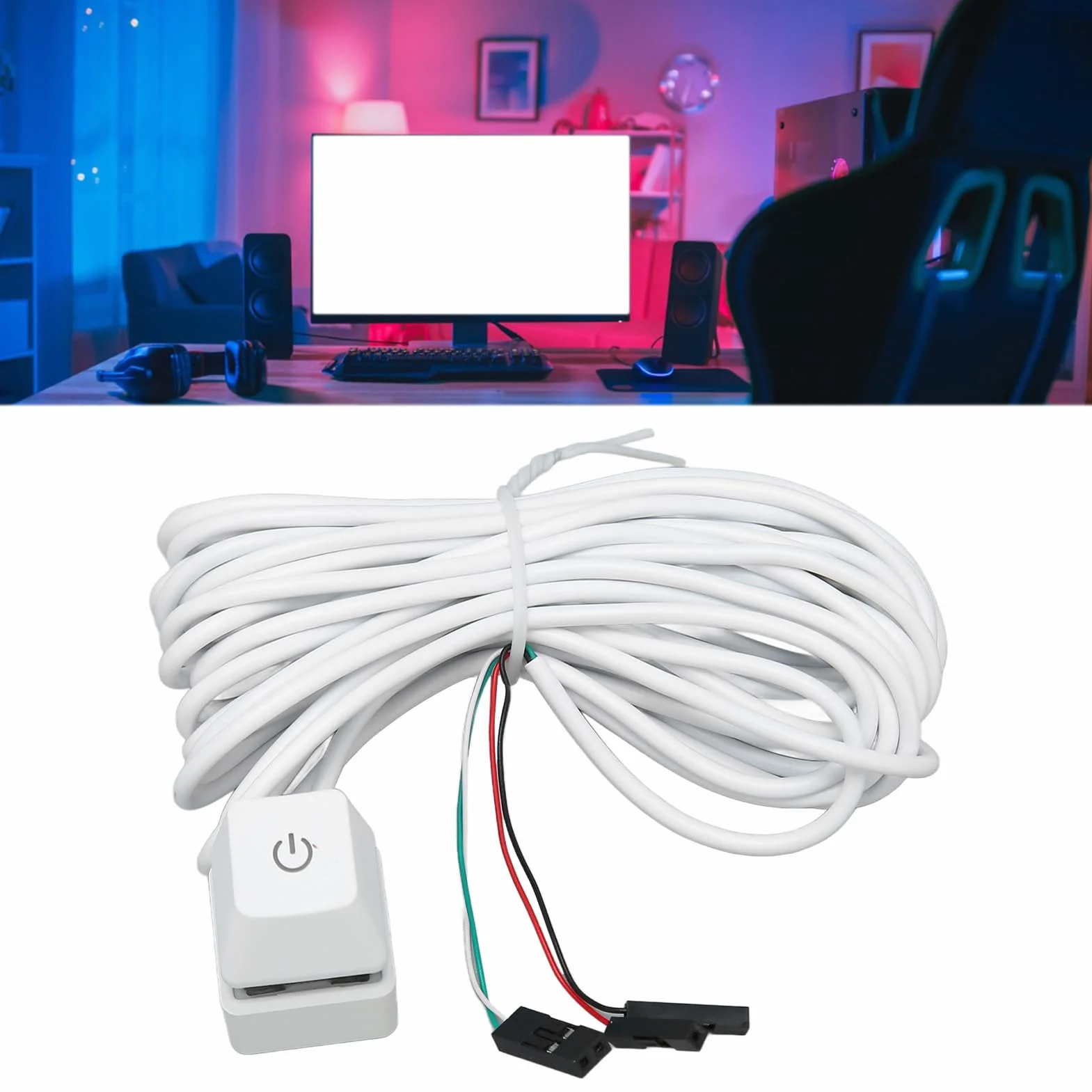 Przełącznik Zasilania Komputera PC, Biały Klucz Mechaniczny Zewnętrzny Wyłącznik Zasilania Komputera PC z Podświetleniem, Niebieski Przełącznik, Plug and Play, do Gier (zielone