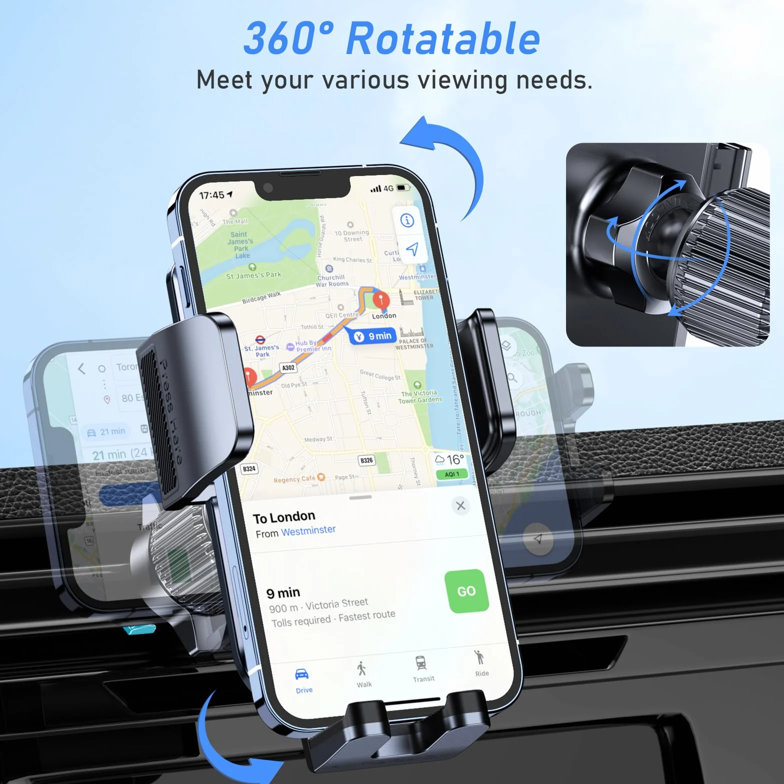 Blukar Wsparcie Mobile Samochód, Wsparcie Telefon Powietrza Samochodu Wentylacja z 2023 Upgraded Klip Stabilny&360° Obrót, Zwolnienie Jeden Przycisk Uchwyt Mobile Samochodu dla Smartphone/GPS
