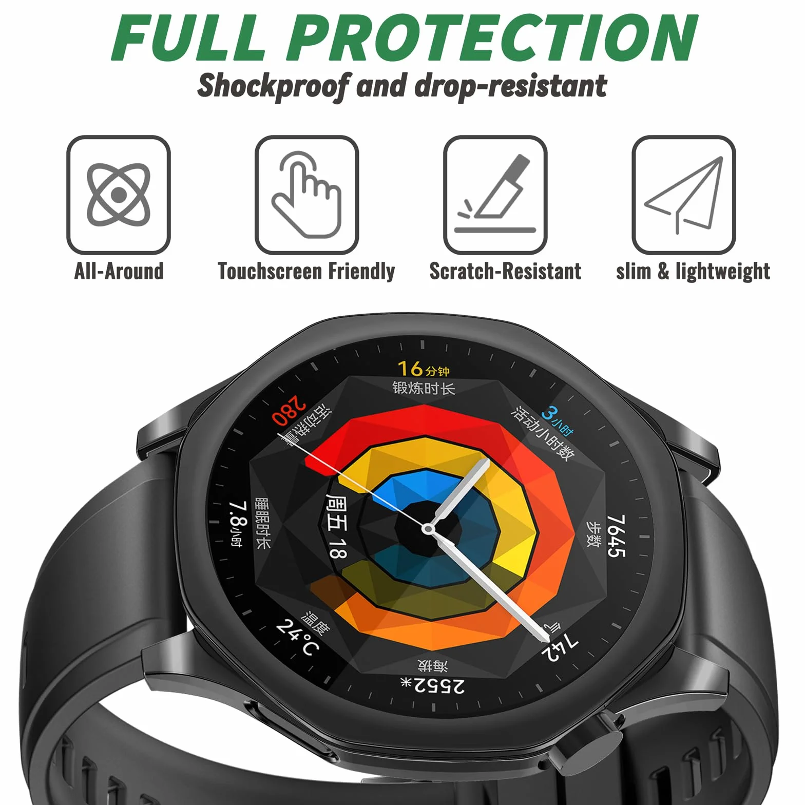 sciuU Etui ochronne kompatybilne z Huawei Watch GT 5 46 mm, elastyczne etui z TPU z wbudowaną osłoną ekranu, miękka ramka i odporna na wstrząsy osłona pasuje do smartwatcha GT5, czarne