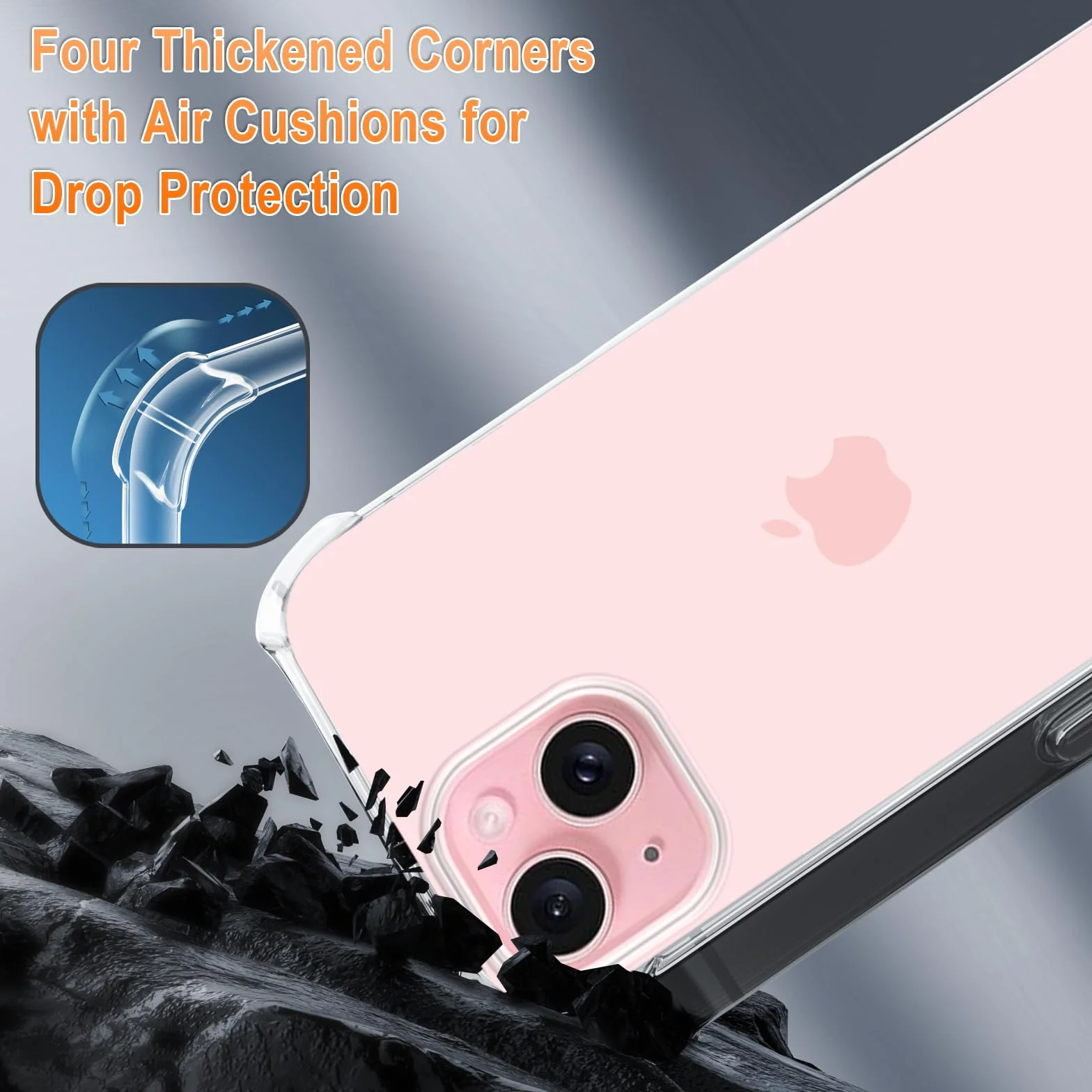 Etui ochronne iPhone 15 przezroczyste silikonowe z paskiem łańcuszkiem różowe złoto