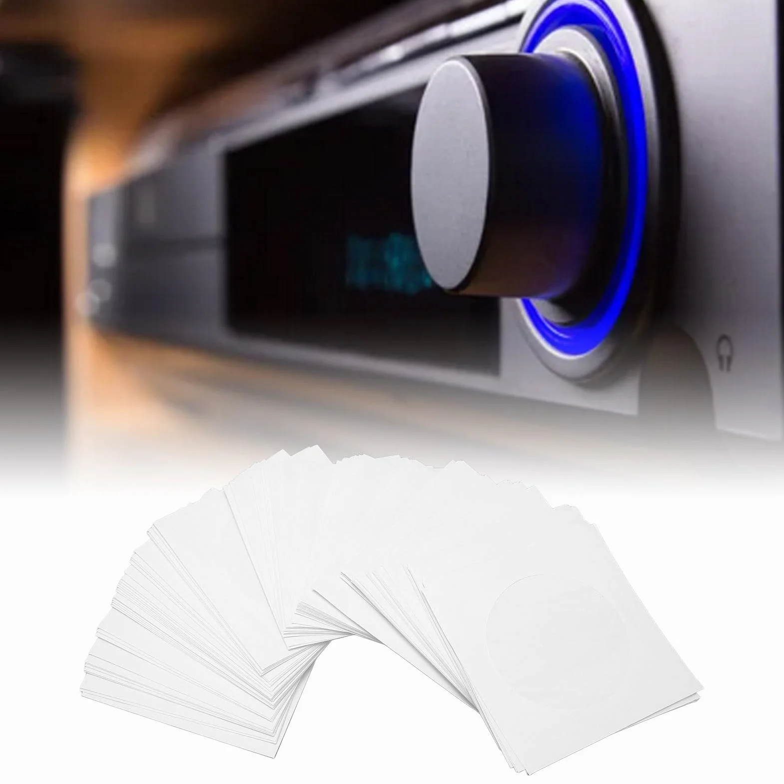 100 Pack Gruby Biały Papier CD DVD Koperta z Wycięciem w Oknie i klapką, Pyłoszczelne Rękawy Wielokrotnego Użytku na Płyty 8 Cm