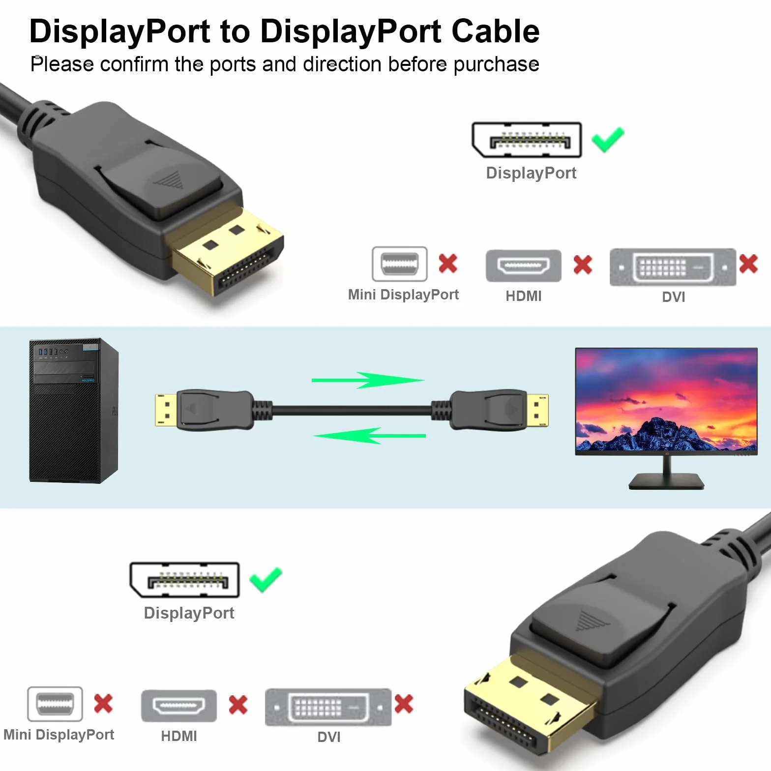 BENFEI Certyfikat VESA: kabel DisplayPort na DisplayPort 1,8 m, kabel DP do DP męski na męski, obsługuje 4K przy 60 Hz, 2K przy 165 Hz, kompatybilny z Lenovo, Dell, HP, ASUS i innymi