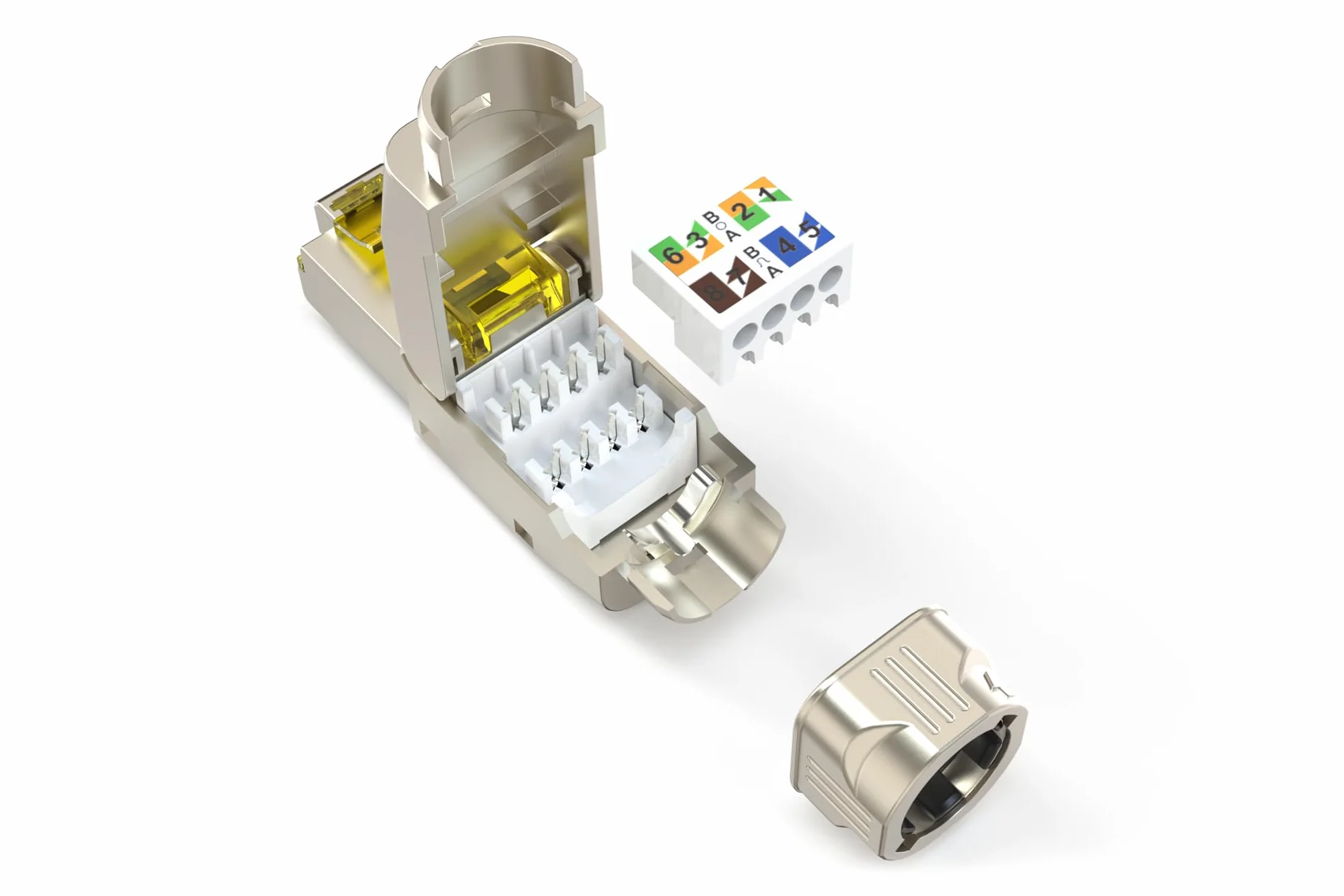DIGITUS DN-93838 – złącze sieciowe Cat 8.1 – 1 sztuka – ekranowane 360° – złącze polowe RJ45 Cat-8.1 – instalacja bez użycia narzędzi – 2000 MHz – 25/40GBase-T – 40 Gb/s – AWG 26/7 do AWG 22/1