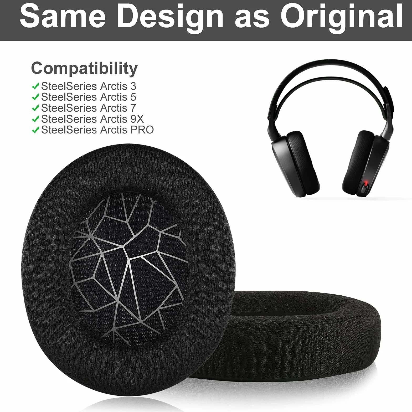 Yizhet 1 para wymiennych nauszników kompatybilnych ze SteelSeries Arctis 3 5 7 9X Pro słuchawkam, kolor srebrny