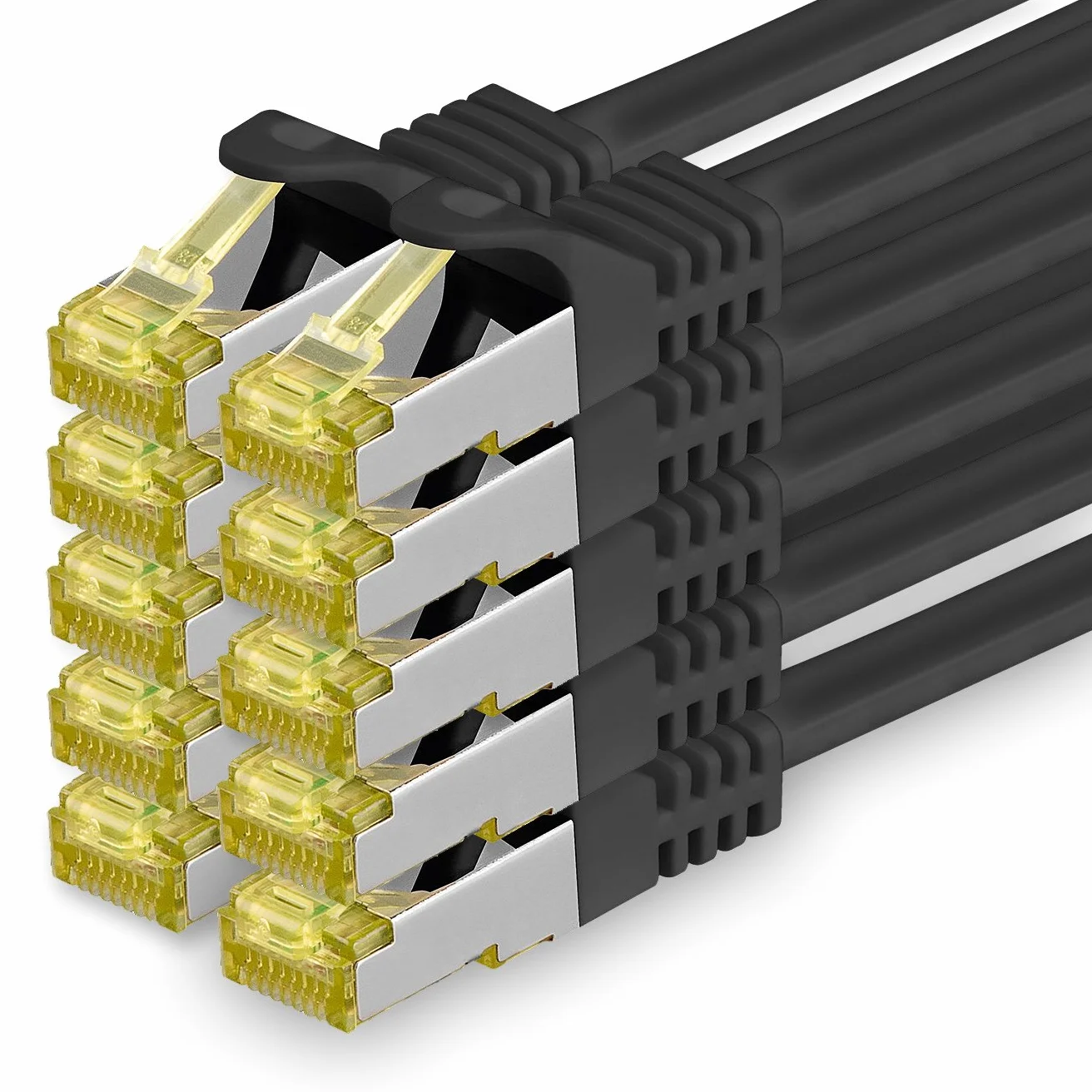 CAT-7 Cat.7 kabel sieciowy Ethernet RJ-45 SFTP 10 GB/s czarny 10 x 0,5 m