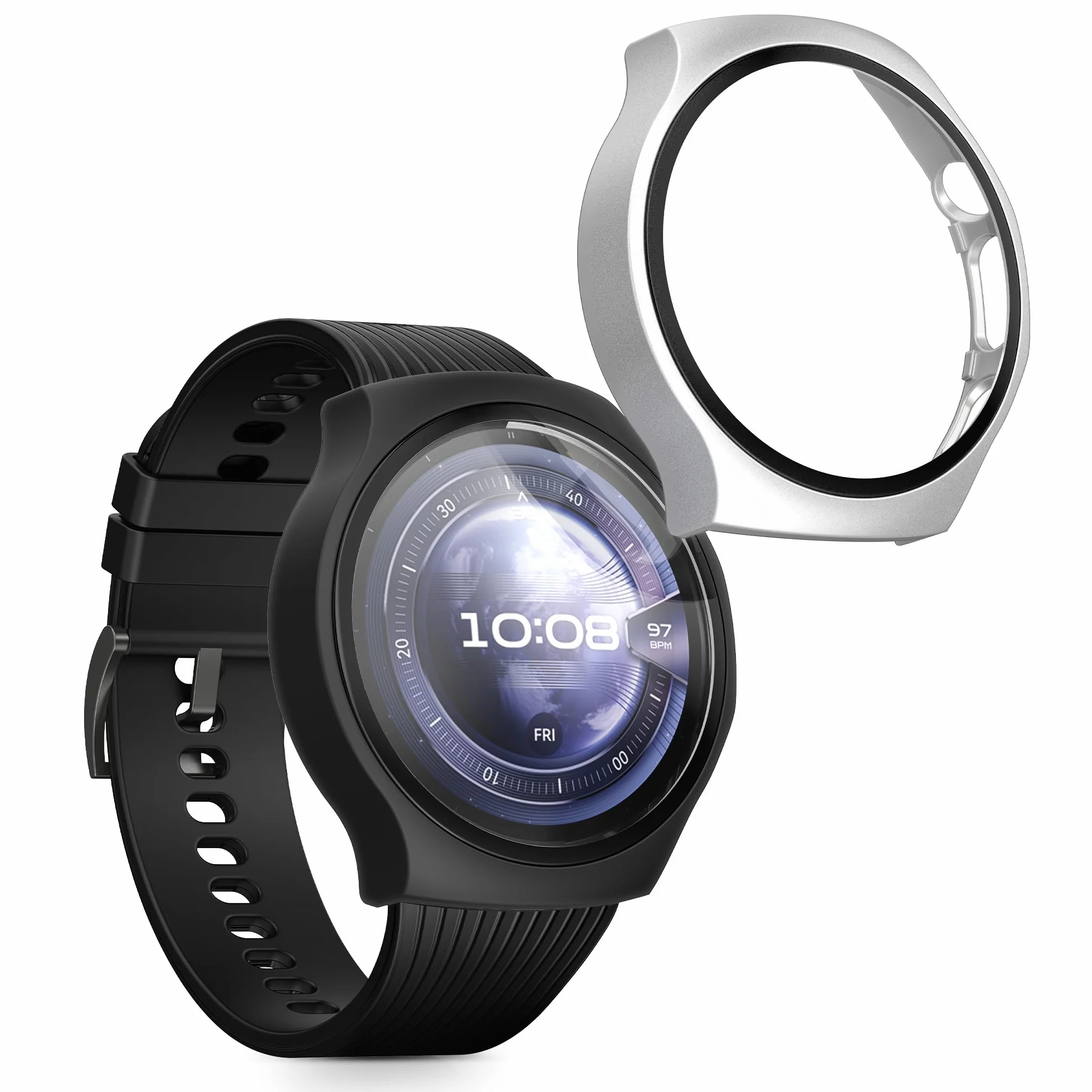kwmobile Etui kompatybilne z Huawei Watch 5 46 mm obudowa z hartowanego szkła czarno-srebrna