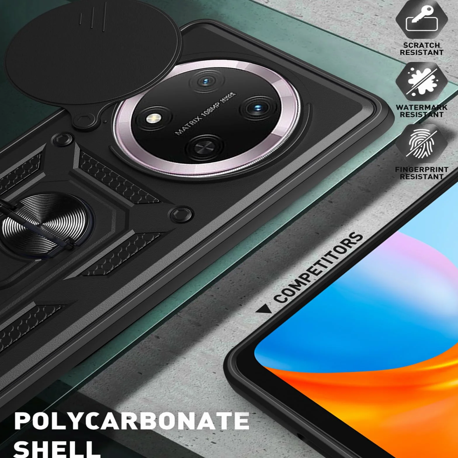 Etui do Honor Magic 7 Lite/X9C/X60 Pro z przesuwaną pokrywą aparatu, silikonowe TPU, czarne