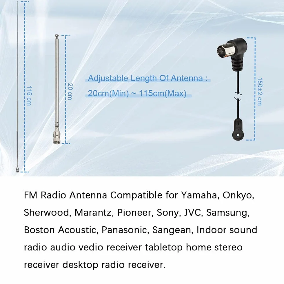 Superbat Teleskopowa antena FM 75 omów do odbiornika stereo Yamaha Onkyo Denon