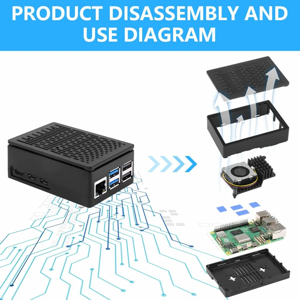 Aolso Raspberry Pi 5 Case z oficjalnym wentylatorem Active Cooler, ABS, siatka chłodząca obudowa do 4GB 8GB (czarny)