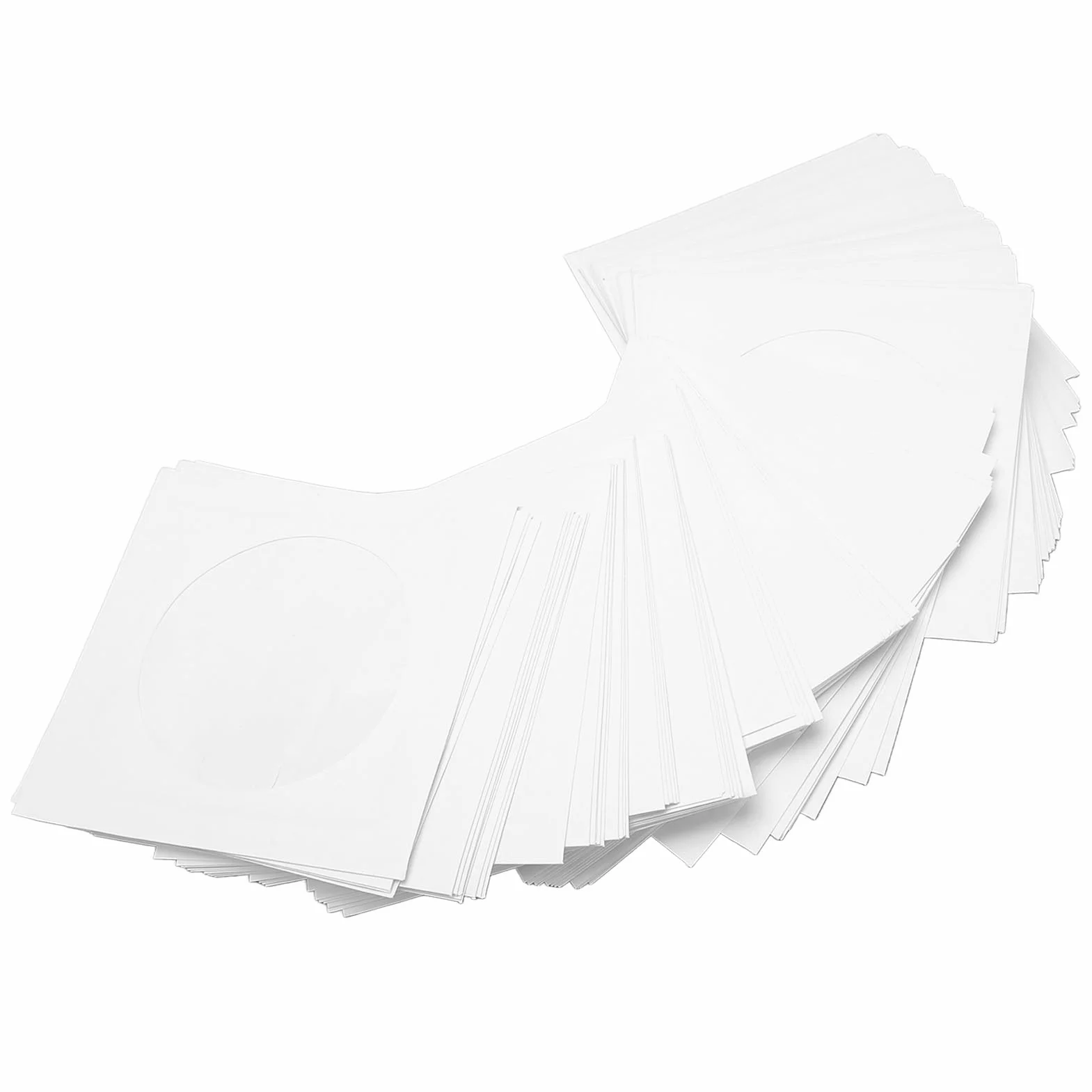 100 Pack Gruby Biały Papier CD DVD Koperta z Wycięciem w Oknie i klapką, Pyłoszczelne Rękawy Wielokrotnego Użytku na Płyty 8 Cm