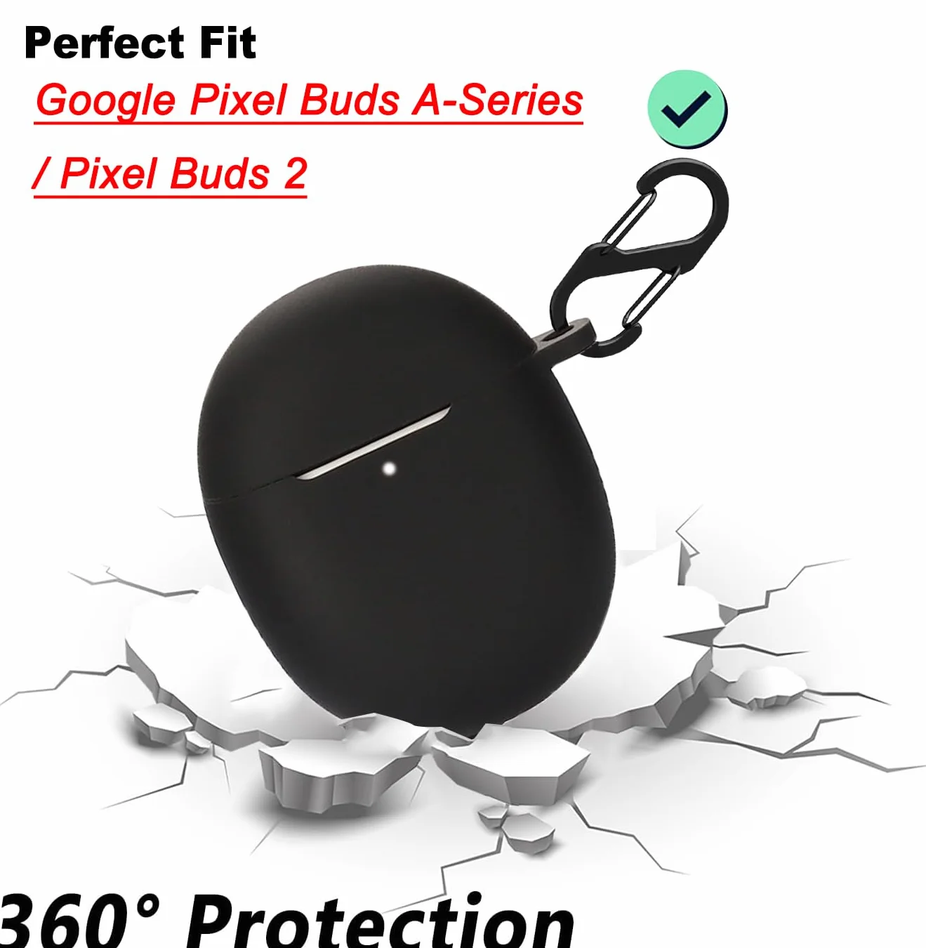 Silikonowe etui do Google Pixel Buds A-Series/Pixel Buds 2, odporne na uderzenia etui ochronne i skóra Protective Case Cover do Google Pixel Buds A-Series/Pixel Buds 2 with Keychain (czarne)