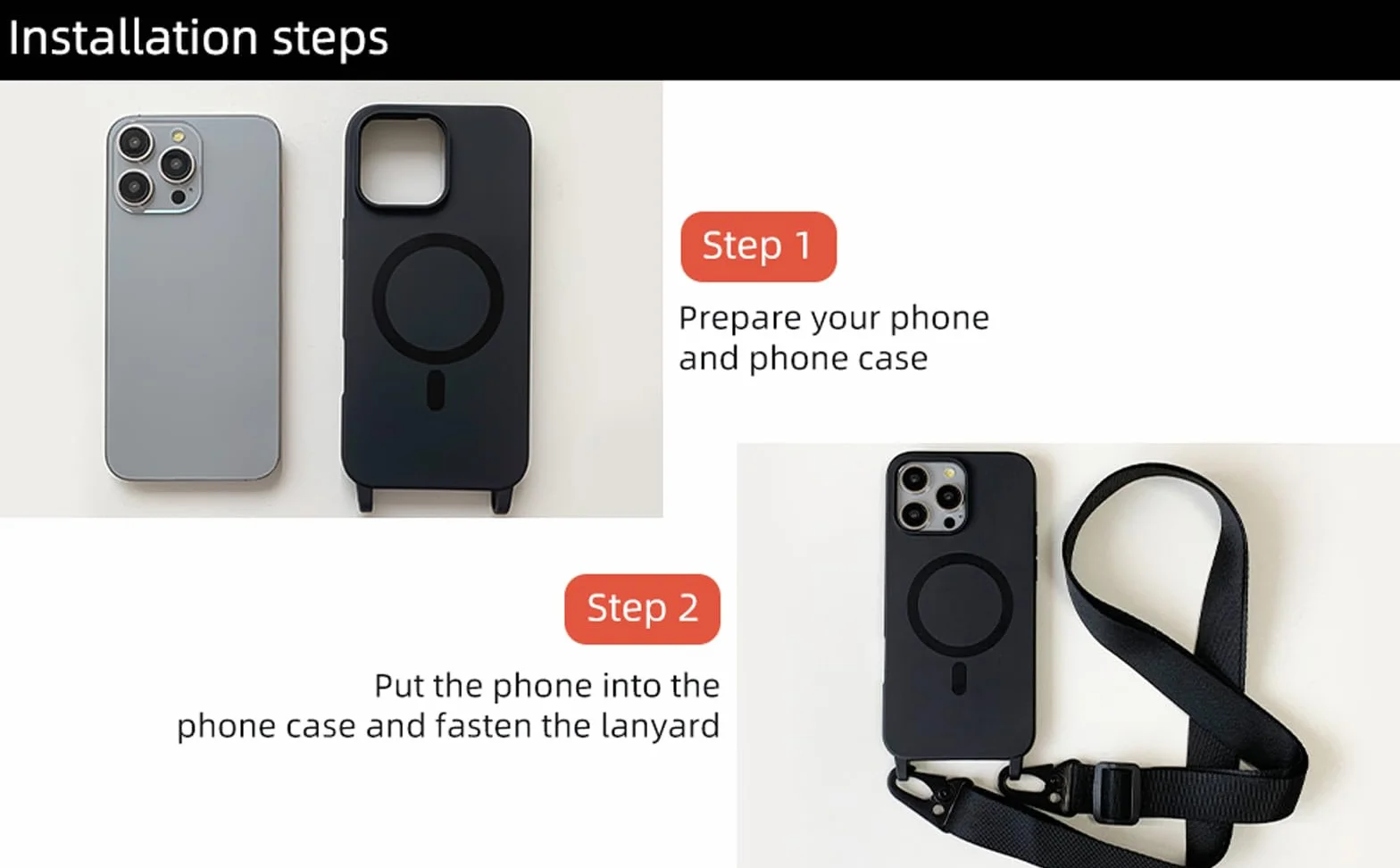 Jiyu etui ze smyczką na telefon komórkowy, kompatybilne z iPhone 17 Pro Max 6,7", magnetyczne etui z paskiem, etui ochronne do bezprzewodowego ładowania, silikonowe etui na szyję, smycz, odporne na