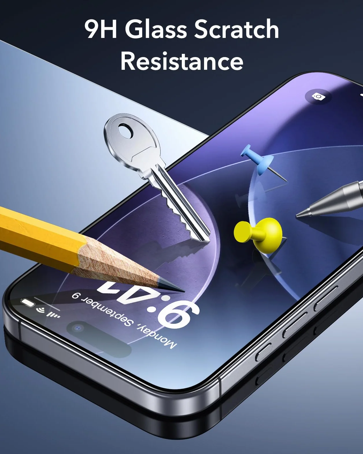 ESR Folia ochronna na ekran iPhone'a 17/iPhone'a 16 Pro, twardość 9H, klasa wojskowa, nietłukąca, pełne pokrycie, folia ze szkła hartowanego z łatwym narzędziem instalacyjnym, przezroczysta HD
