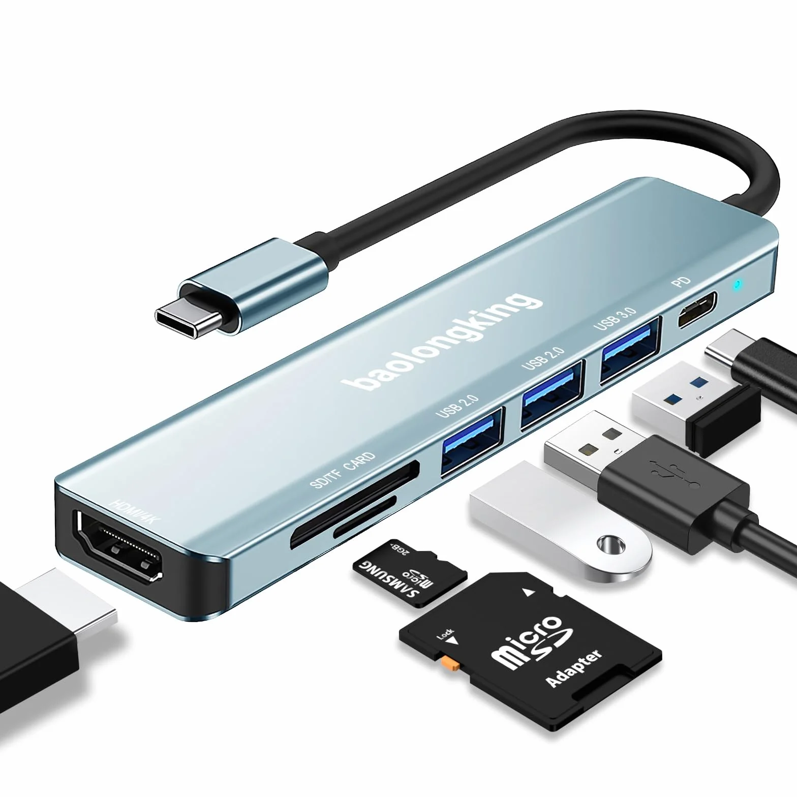 Hub USB-C 7 w 1 100W PD HDMI 4K USB-A karty SD TF do MacBooka Air Pro iPada Chromebooka