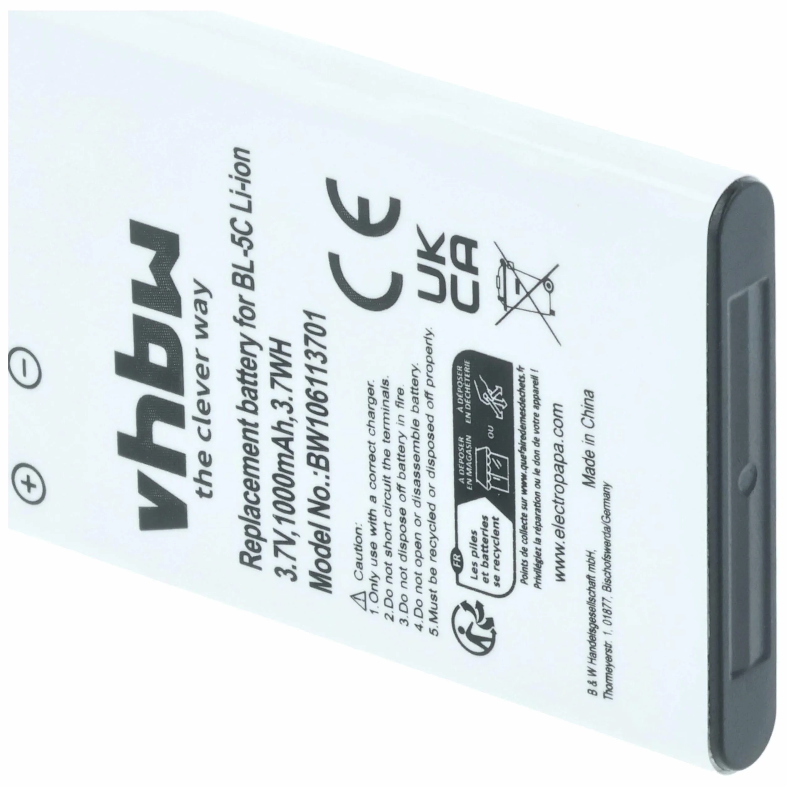 vhbw Bateria kompatybilna z Nokia 100 101 106 Dual SIM 1100 1101 1110 1110i 1111 1112 1600 telefon komórkowy 1000 mAh 3,7 V Li-Ion