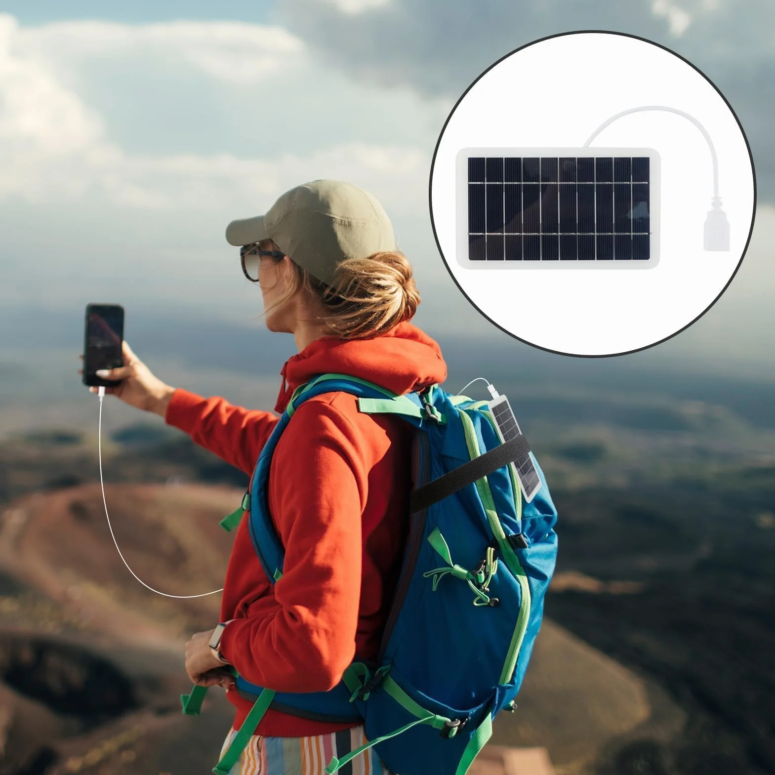 Przenośny podróżny panel słoneczny 2 W ze złączem USB 5 V, ładowarka słoneczna do telefonów komórkowych, power bank, aktywności na świeżym powietrzu, wodoodporny i trwały