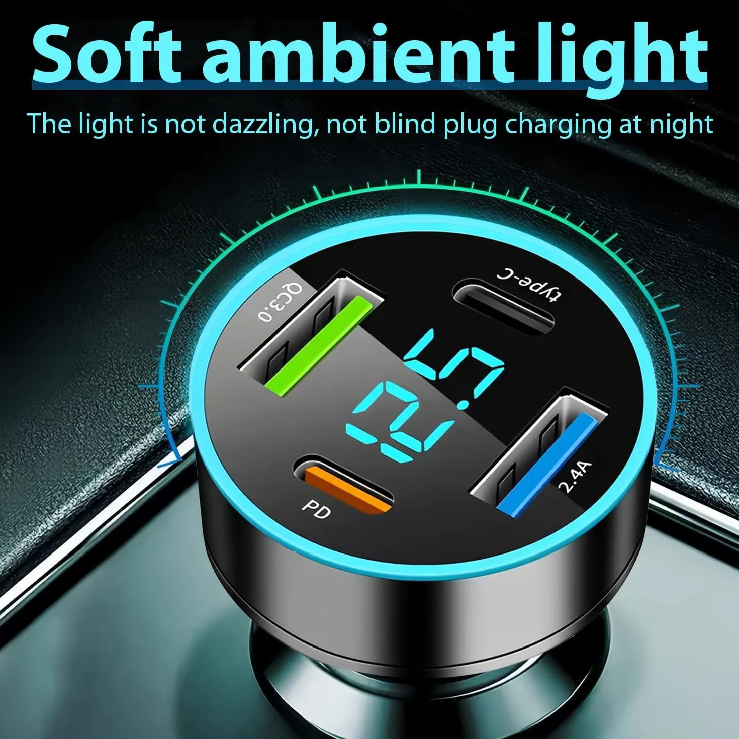 Ładowarka samochodowa USB C 50 W QC3.0 PD z woltomierzem LED