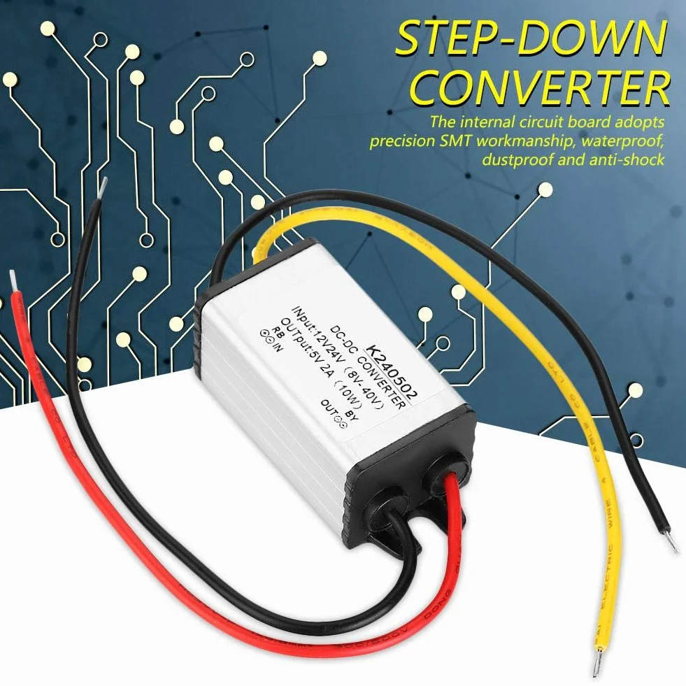 Converter Modul, opakowanie DC 12 V / 24 V do 5 V 2 A przetwornica wsteczna zasilacz moduł transformatora