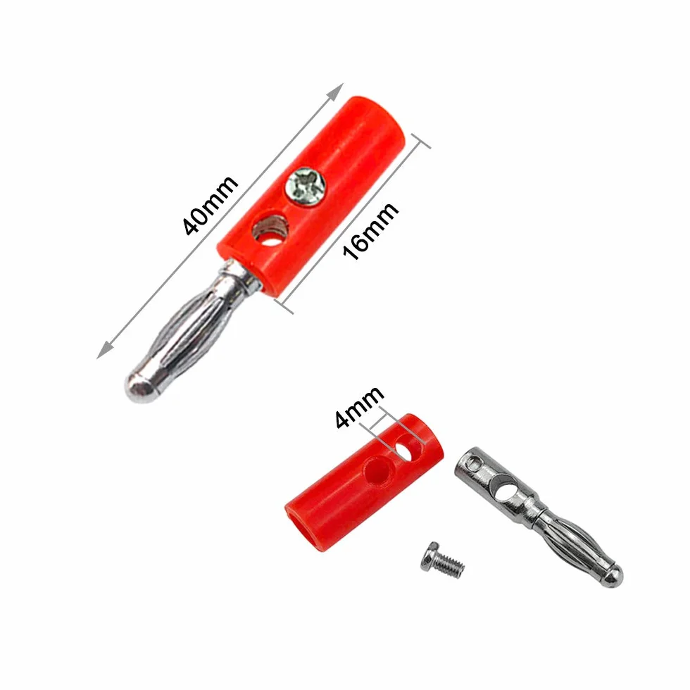 30 szt. 4 mm wtyczka bananowa, niklowane złącze wtykowe bananowe, adapter złącza bananowego bez lutowania, do głośnika, odbiornika audio/wideo (czerwony, czarny)
