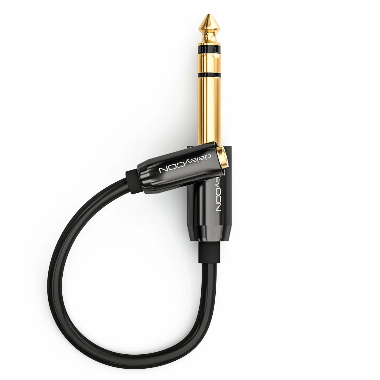 deleyCON 0,2m Adapter Kabel Audio Stereo - Jack 6,3 mm Wtyk na Jack 3,5 mm Gniazdo - Pozłacane Styki - Krótki 20 cm - Czarny