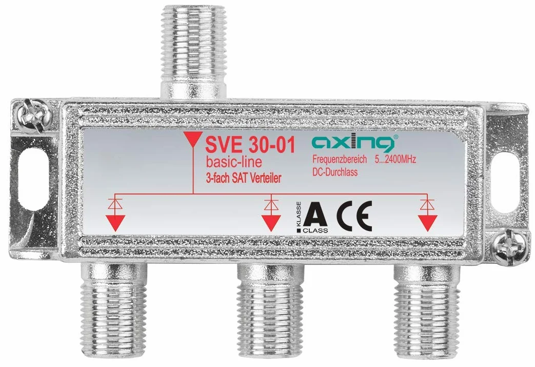 Axing SVE 30-01 potrójny rozdzielacz SAT Unicable DVB-T2 HD 5-2400 MHz klasa A