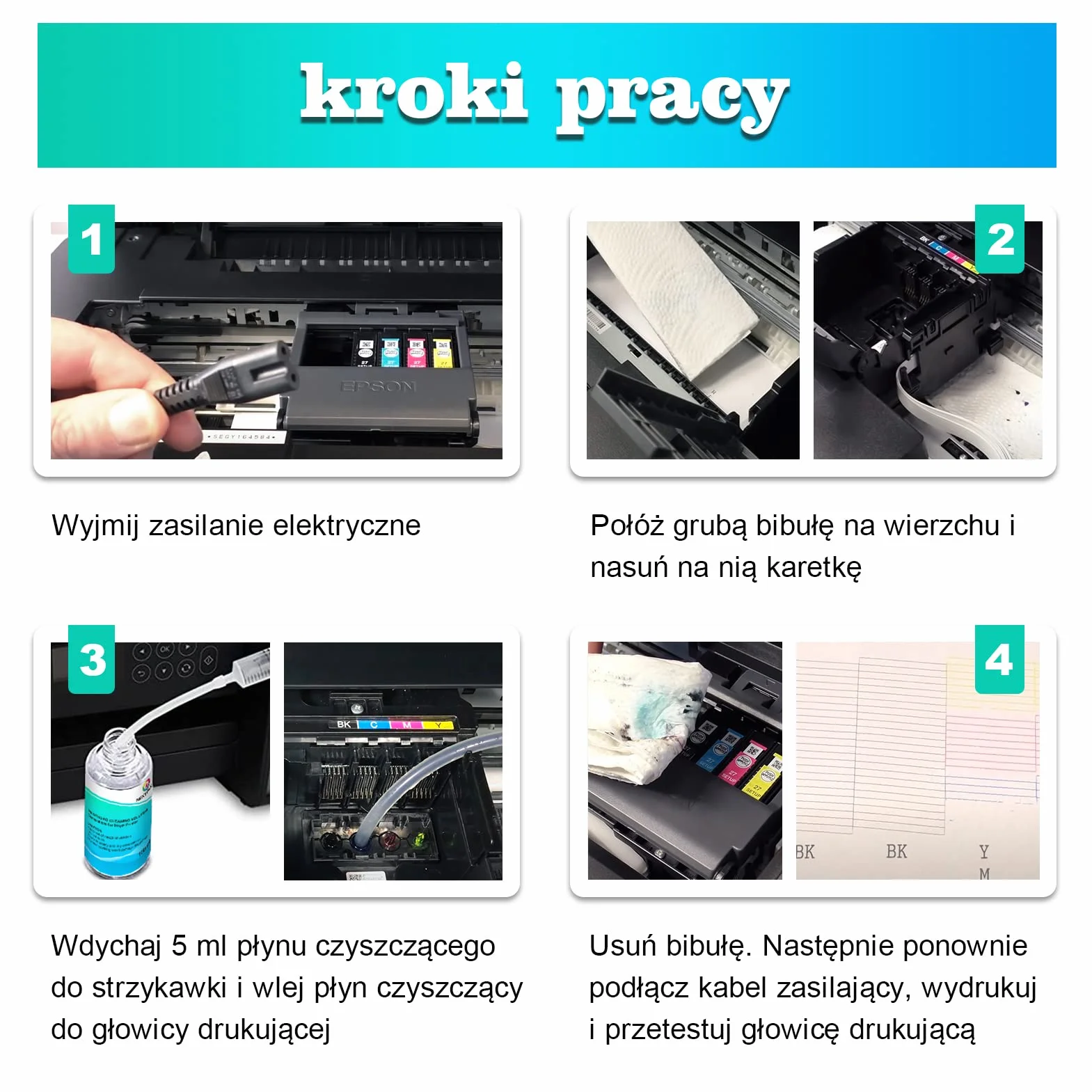 Płyn do czyszczeć głowicy drukującej Epson HP Canon Brother, 100 ml