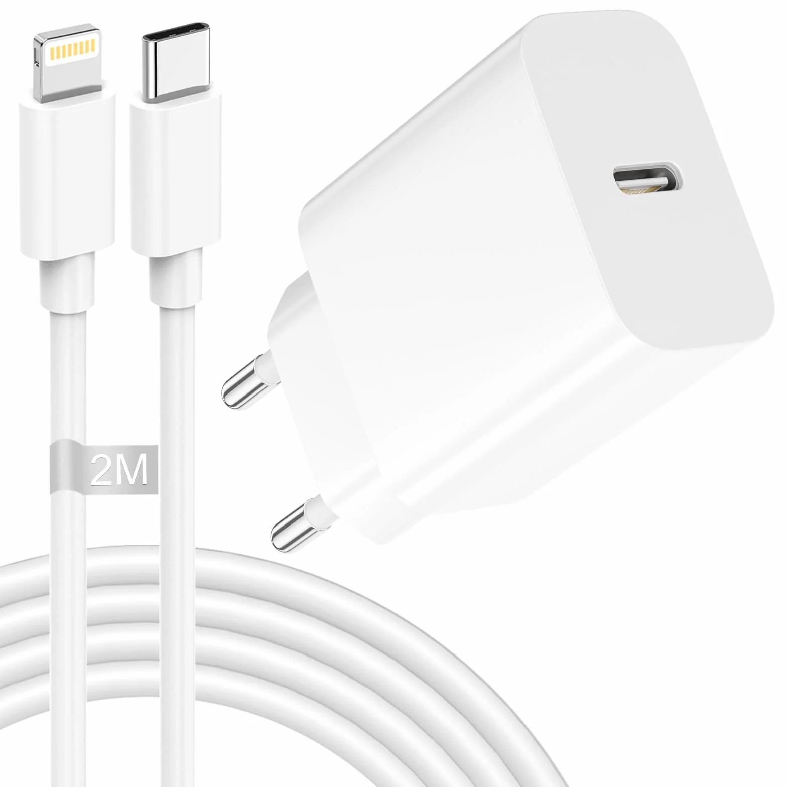 Ładowarka do iPhone z kablem do ładowania 2 m [certyfikat Apple MFi], 20 W ładowarka USB C, szybka ładowarka do iPhone'a, zasilacz USB C, adapter Fast Charger Adater USB C do iPhone 14 13 12 11 Pro