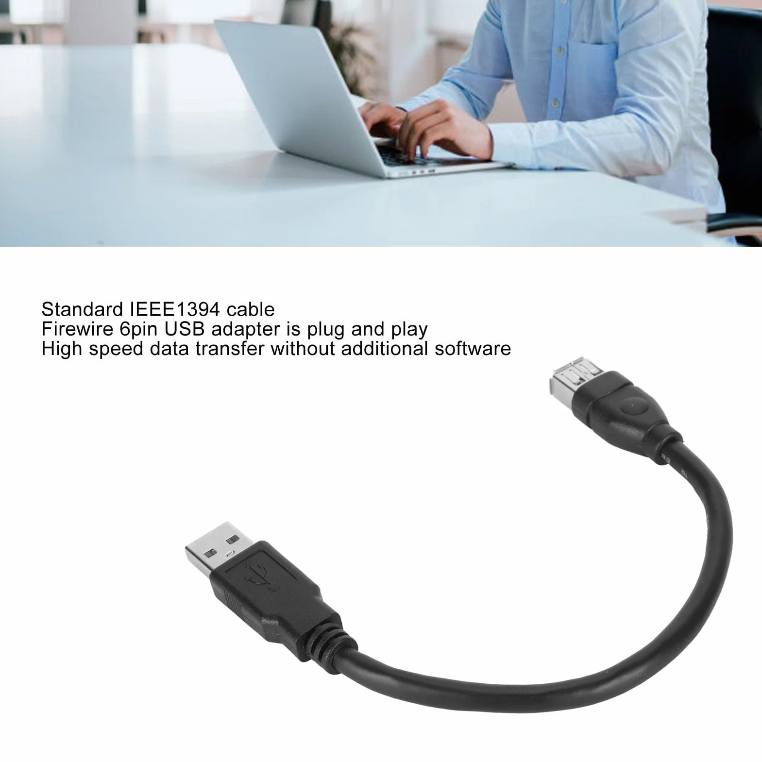 Kabel Firewire, IEEE 1394, 6-pinowy żeński na Kabel Przejściowy USB 2.0 AM do Większości Kamer DV, 20 Cm