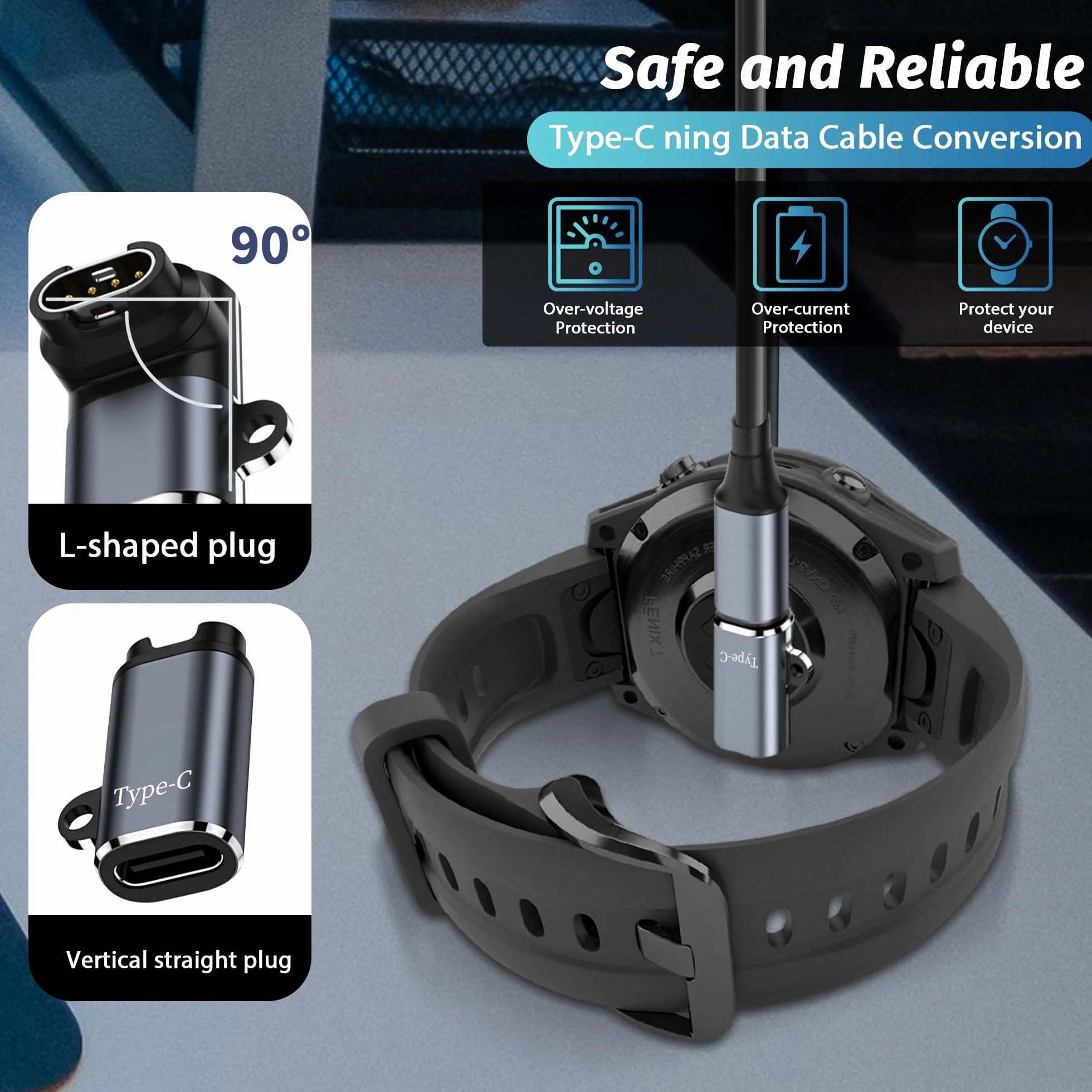 NEWZEROL 4 adaptery USB C, kompatybilne z zegarkiem Garmin typu C, kabel do ładowania, adapter do Garmin Venu 4 / Venu 3/2S, Epix2, Forerunner 970/960/265/165/255, Fenix 8/ 8Pro, 8 Solar / 7 / 6