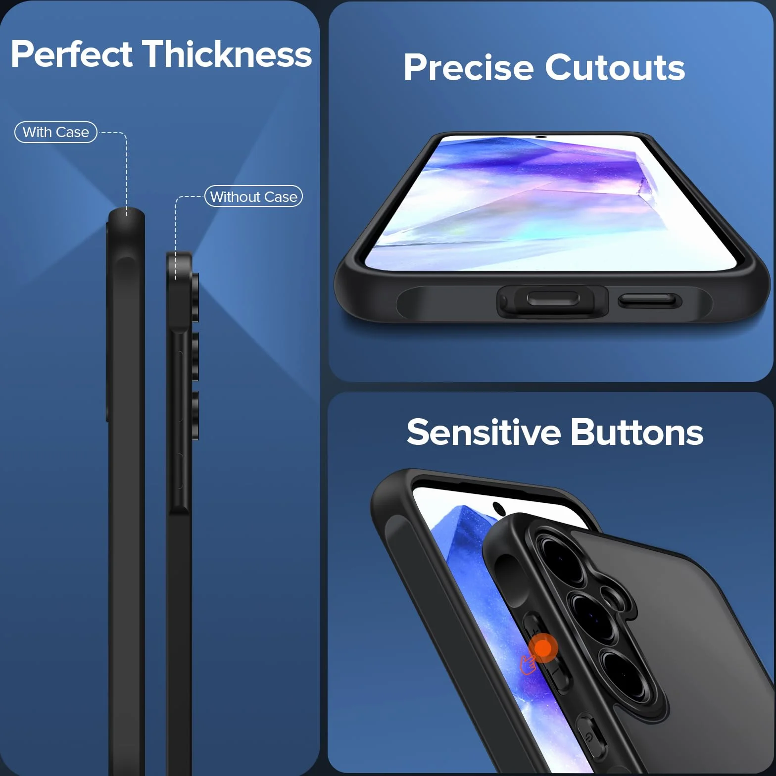iVoler Etui do Samsung Galaxy A55 5G z 2x szkłem hartowanym, matowe, czarne, ochrona aparatu, standard wojskowy
